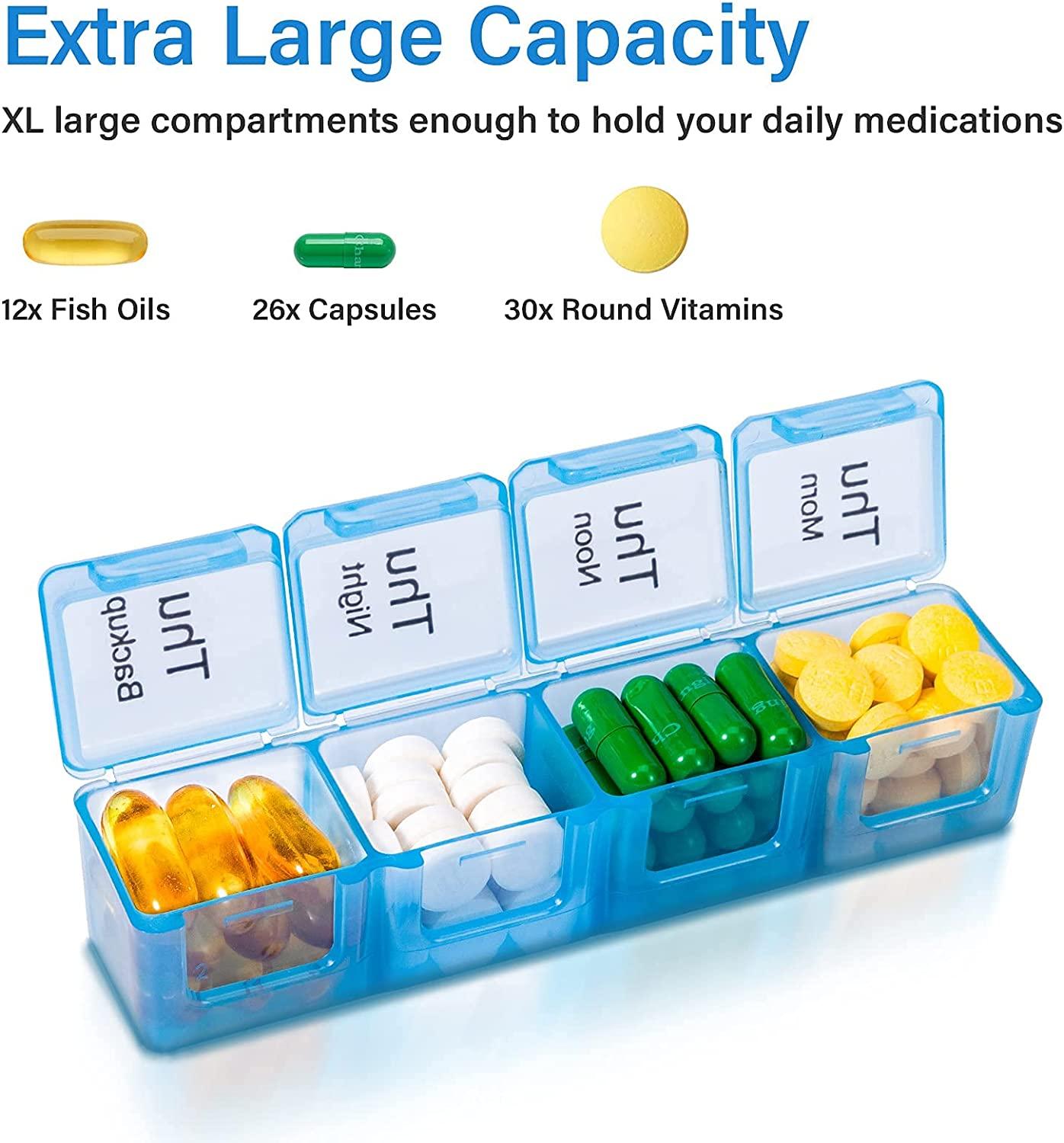 Round Pill Organizer Dispenser - Pack of 2 - Pill Boxes with 4 Compartments  for Medication, Vitamins & Supplements Bottle Daily Pill Case Reminder Box