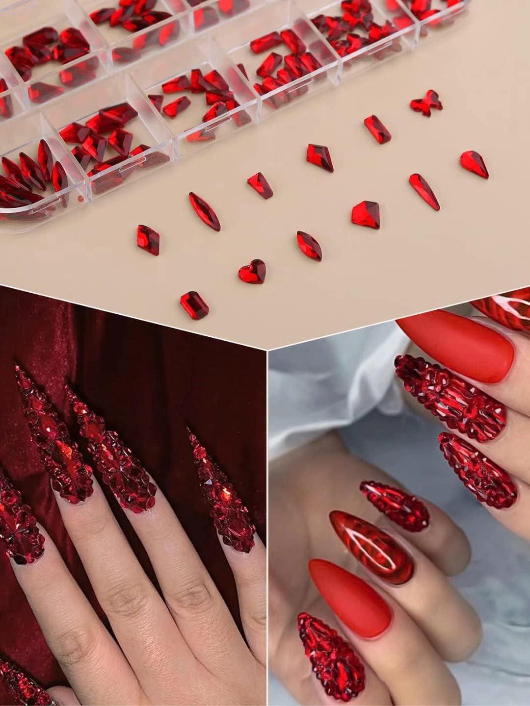 Sparkling Red 3D Crystal Festoon Nails