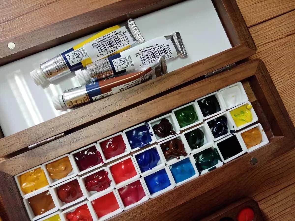 Csy Art Gallery Handmade Airtight Wooden Watercolor Palette Travel Paint  Tray Box With Acrylic Pallets And Half Pans Grid for Watercolor, Gouache,  Acrylic Paint (Walnut,Big Size) Walnut Big Size