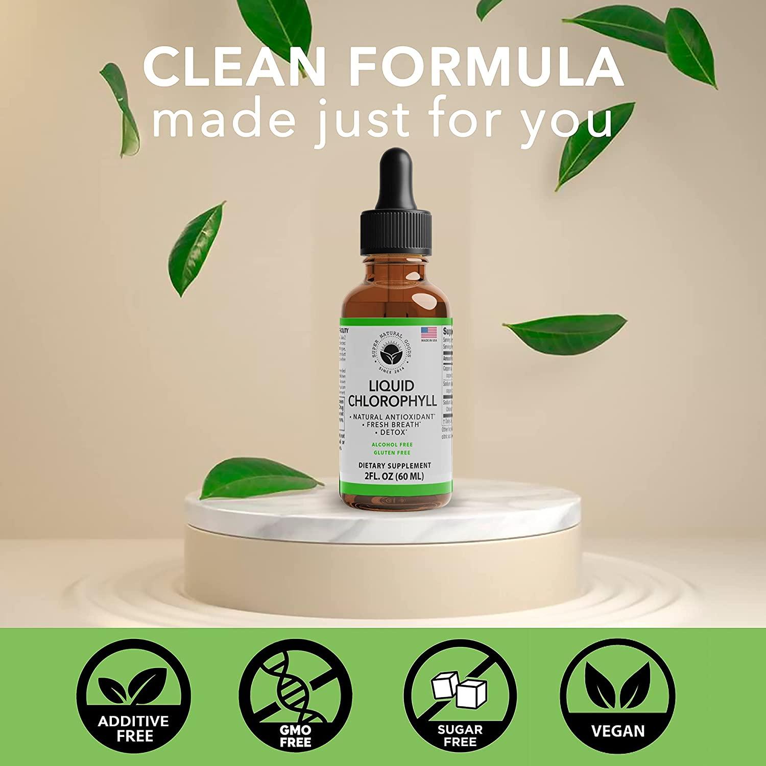 Premium Vegan Liquid Chlorophyll Drops (2oz) for Energy Boost, Gut