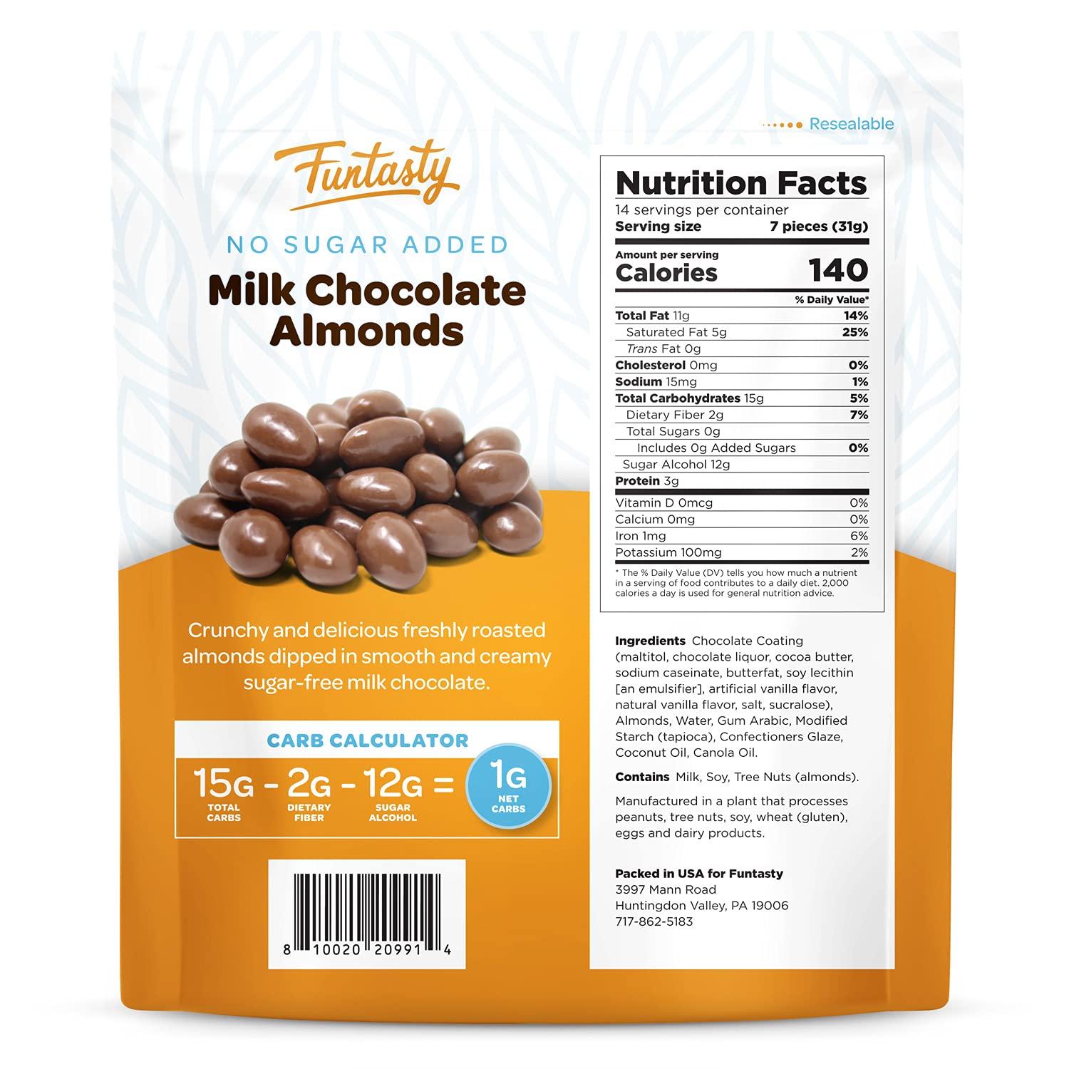 Funtasty Sugar Free Milk Chocolate Covered Almonds, Keto Friendly, 1