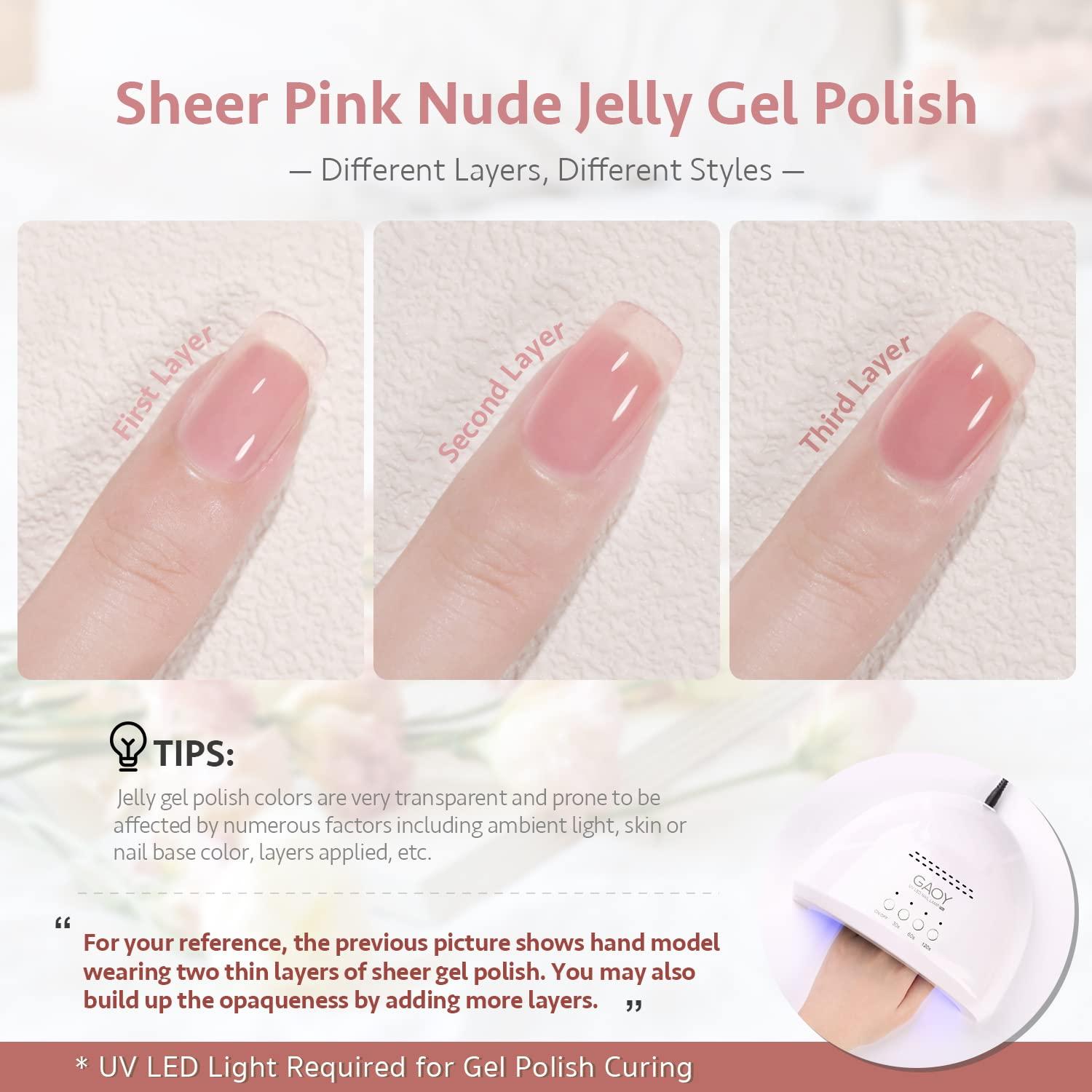 GAOY Jelly Nude Pink Gel Nail Polish Set of 6 Transparent Colors