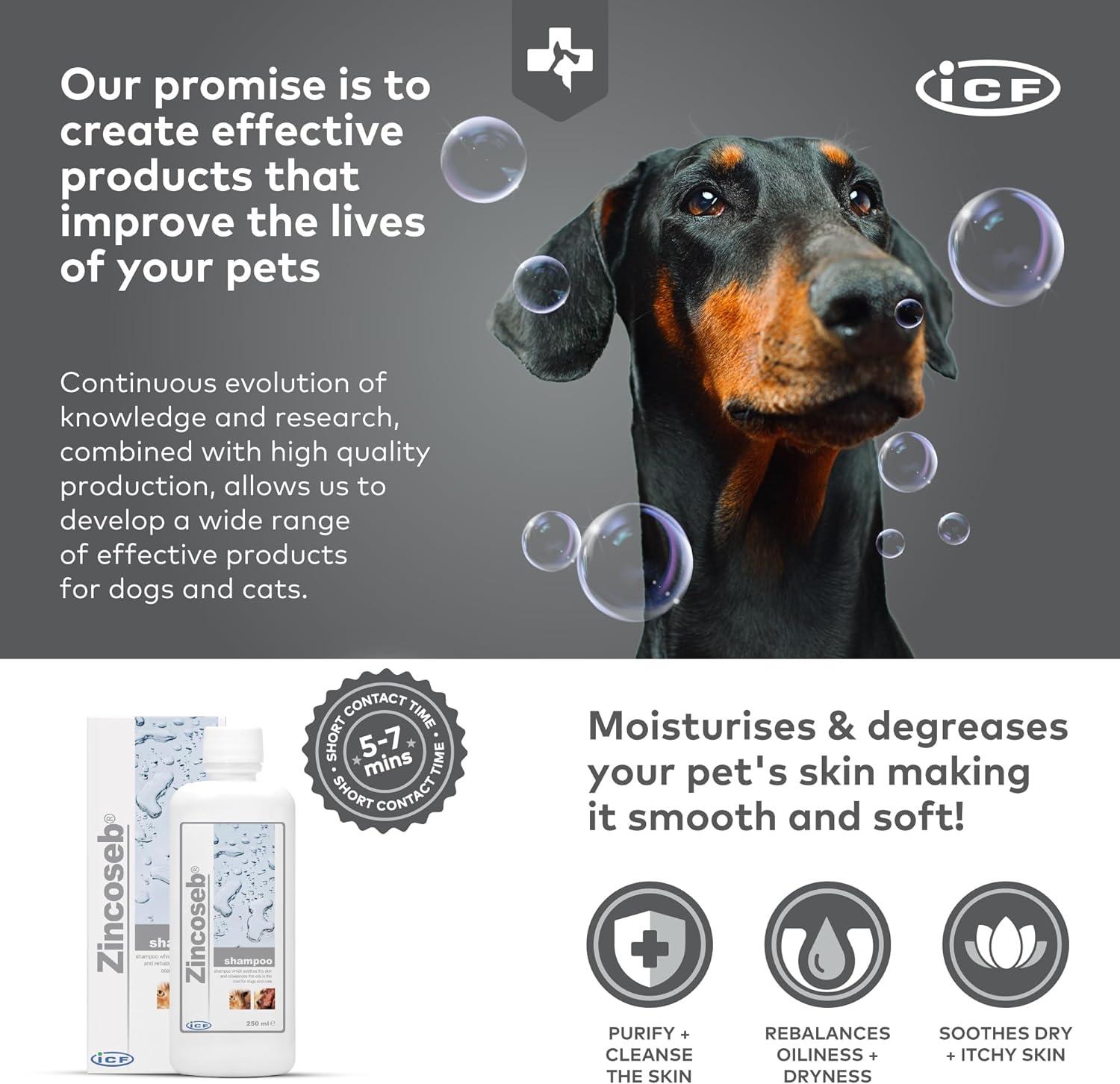 ICF Zincoseb Dog Shampoo for Itchy Skin Relief Anti Itch + Antifungal + Antibacterial for Dogs
