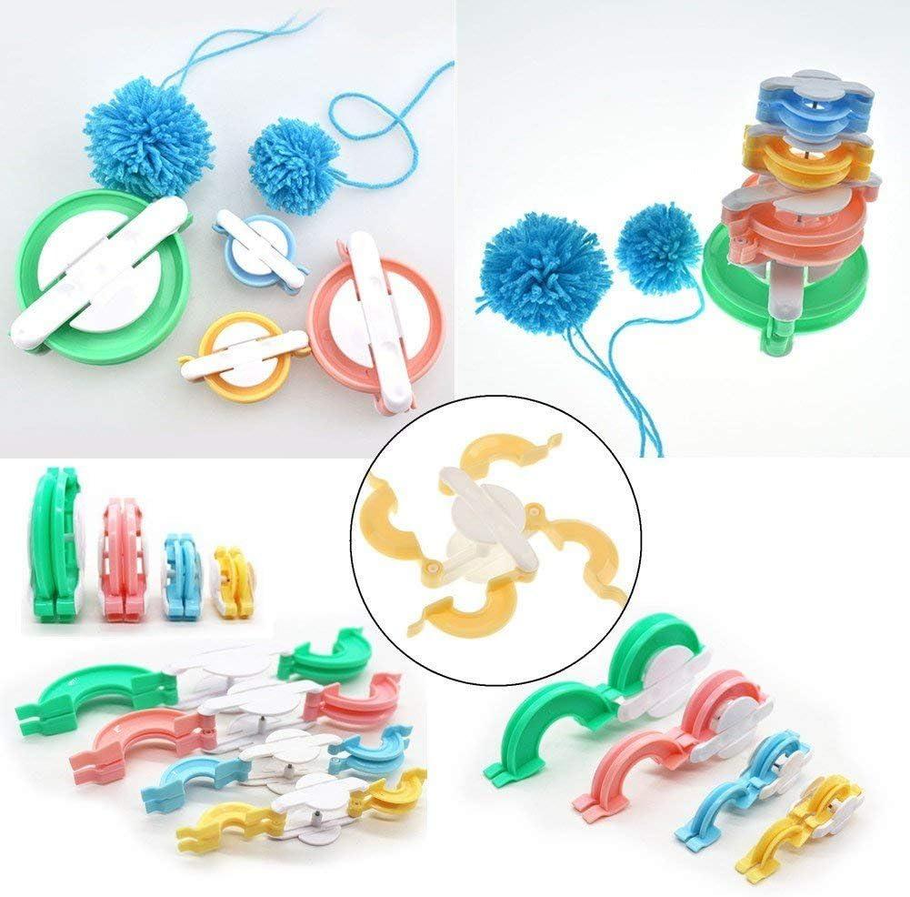 4 Piece Plastic Pom Pom Makers Set Pom-Pom Making Kit Multi Pack