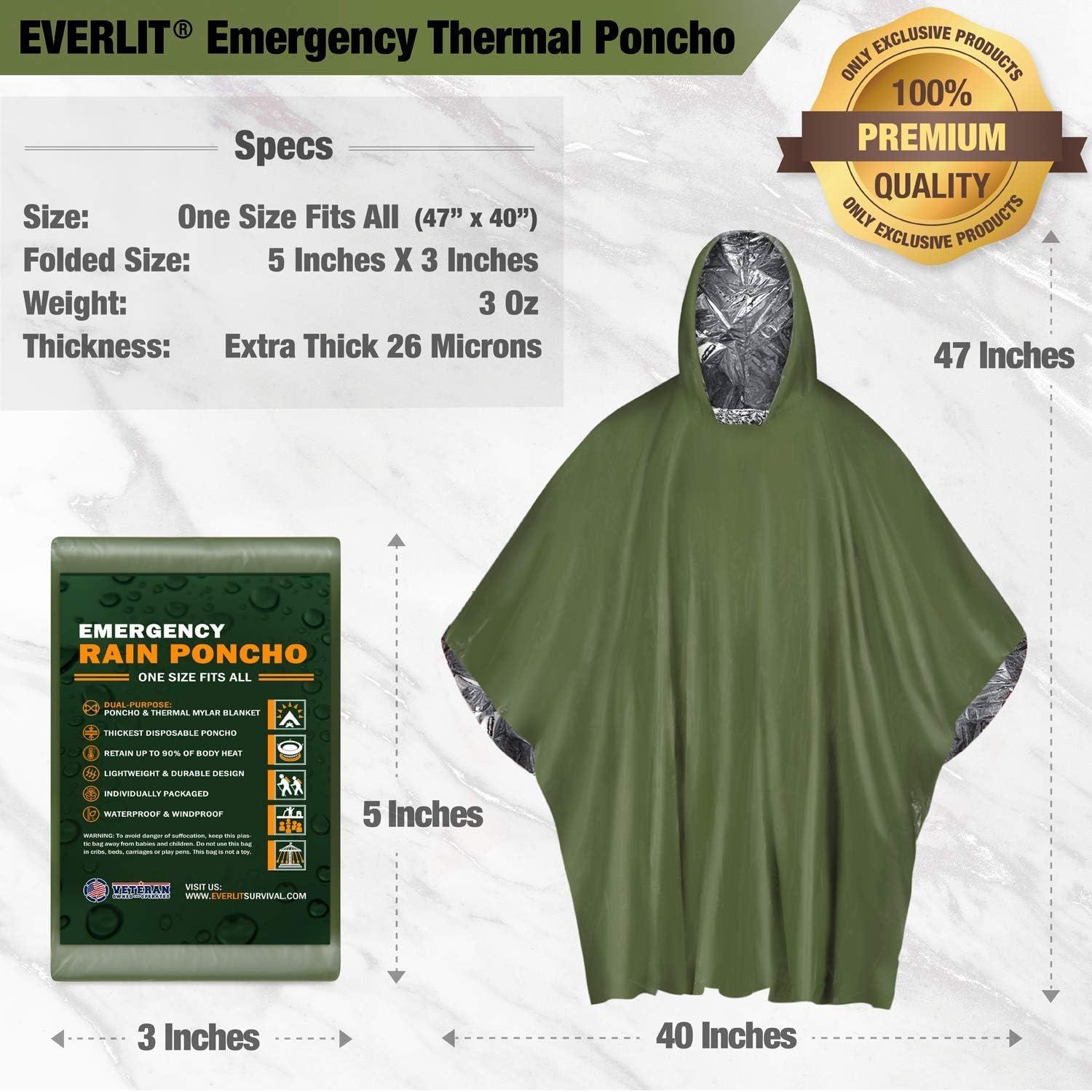 ELK Emergency Poncho 4-Pack - Heat Retention, Mylar Reversible Thermal Raincoat Blanket, Reflective For Increased Visibility - Outdoor Camping Survival Gear