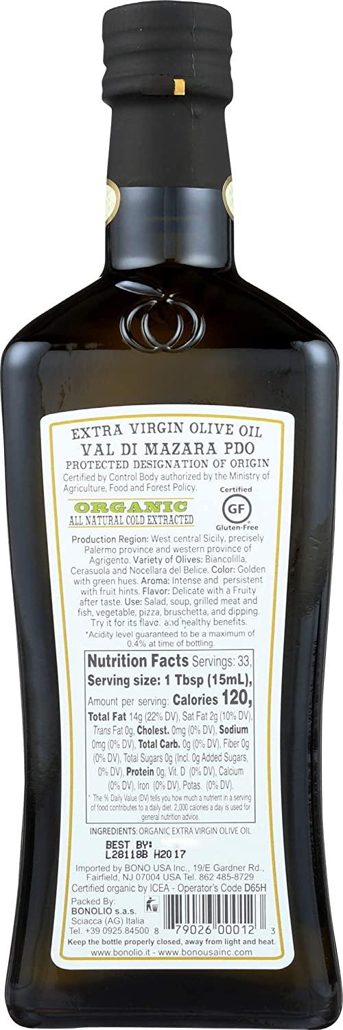 Bono Val di Mazara Sicilian PDO Organic Extra Virgin Olive Oil, 16.9 Fl Oz