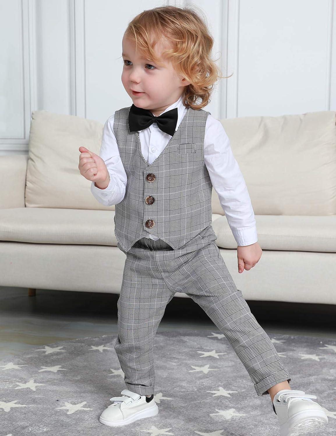 Gentleman Suit Set for Baby Boys | Grey Plaid | 1-4 Years | 18-24 Months |  Buy Now with Express International Delivery | GoSupps.com
