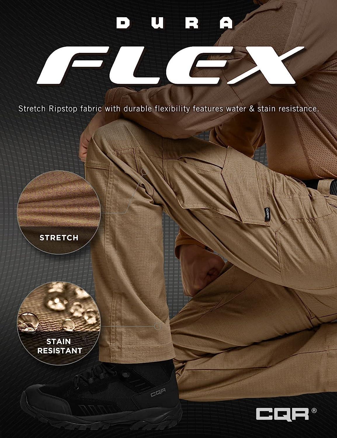 CQR Men's Flex Ripstop Tactical Pants, Water Resistant Stretch Cargo Pants,  Lightweight EDC Hiking Work Pants Dura Flex Coyote 36W x 30L