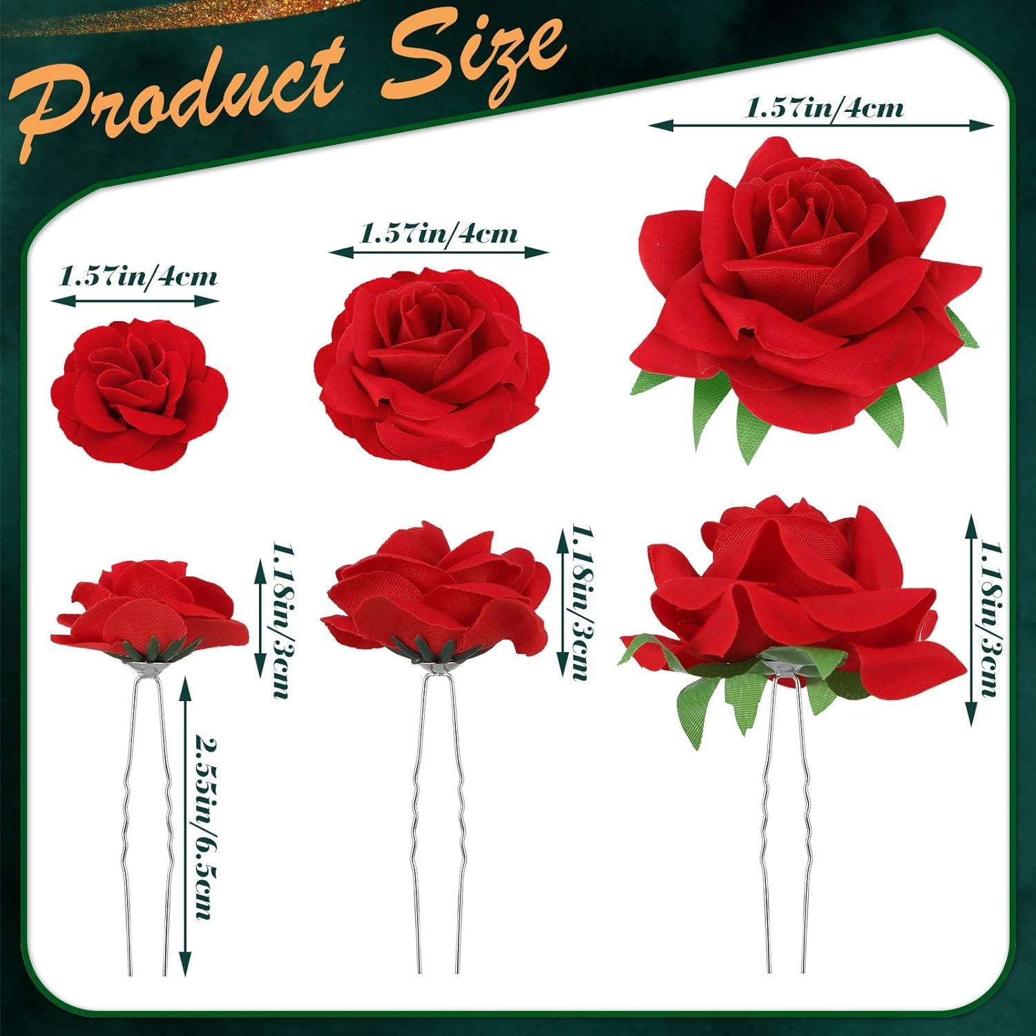 BBTO 12 Pcs Red Rose Hair Clip Large Medium Small Flower Hair