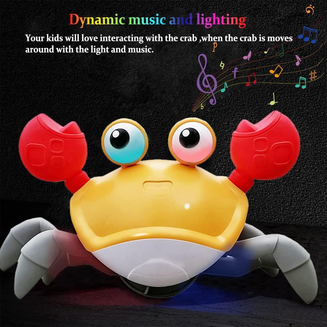 Crawling Crab Baby Toys with Music and LED Light for Kids Toddles -  Interactive Infrared Induction RC Toys with Automatically Avoid Obstacles -  USB Rechargeable Electronics Toys for Boy and Girl Gift
