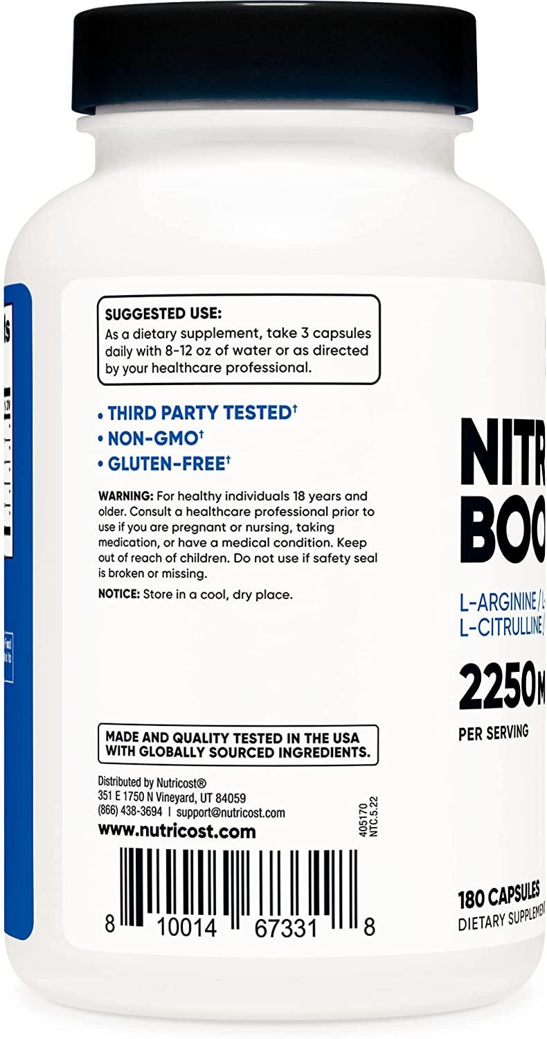 Nutricost Nitric Oxide Booster 750mg 180 Capsules Gluten Free, NonGMO