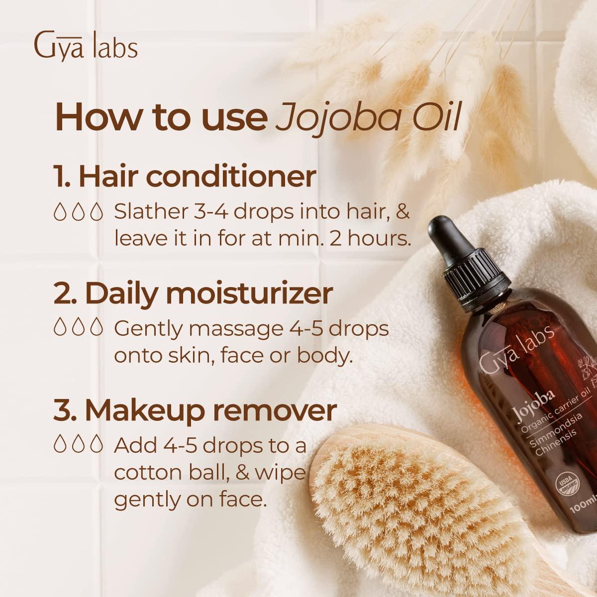 Gya Labs USDA Organic Jojoba Oil for Hair, Face & Nails (3.4 fl oz