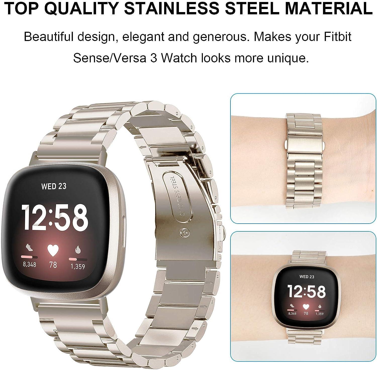 Stainless Steel Versa Silver Smart Watch Band Compatible With
