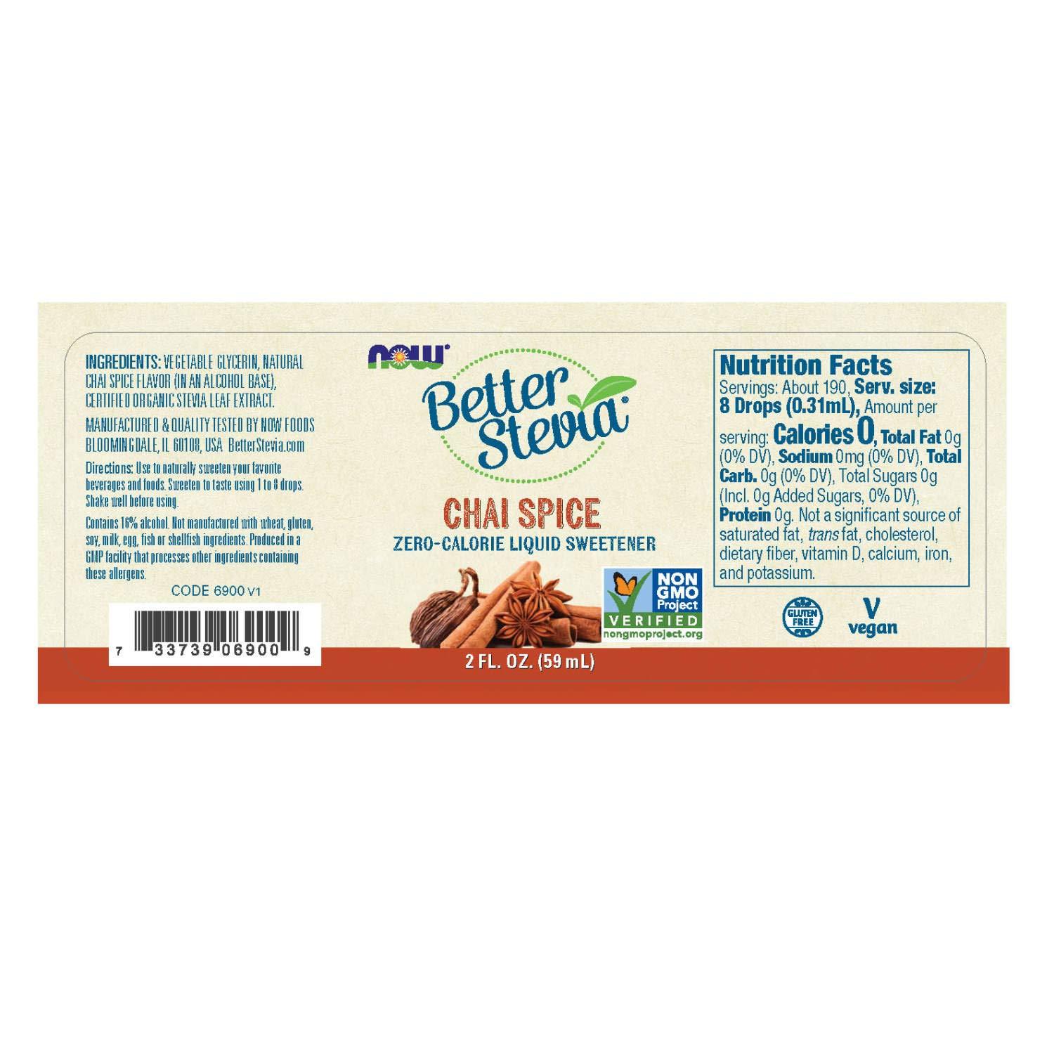 Now Foods Better Stevia Chai Spice Liquid Sweetener - Zero-Calorie 2 fl oz  | Buy Now with Express International Delivery