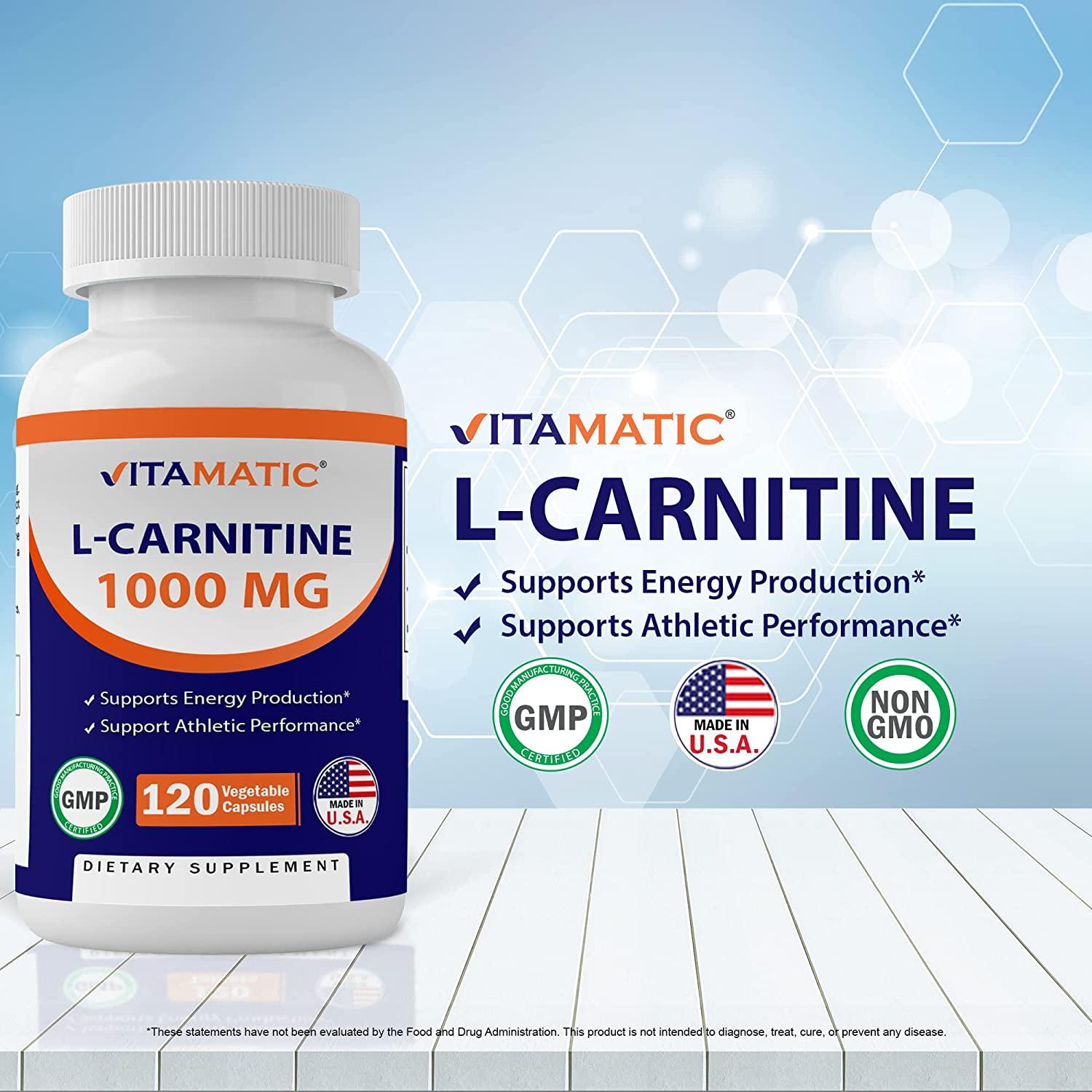 Vitamatic LCarnitine Fumarate 1000 mg 120 Vegetable Capsules