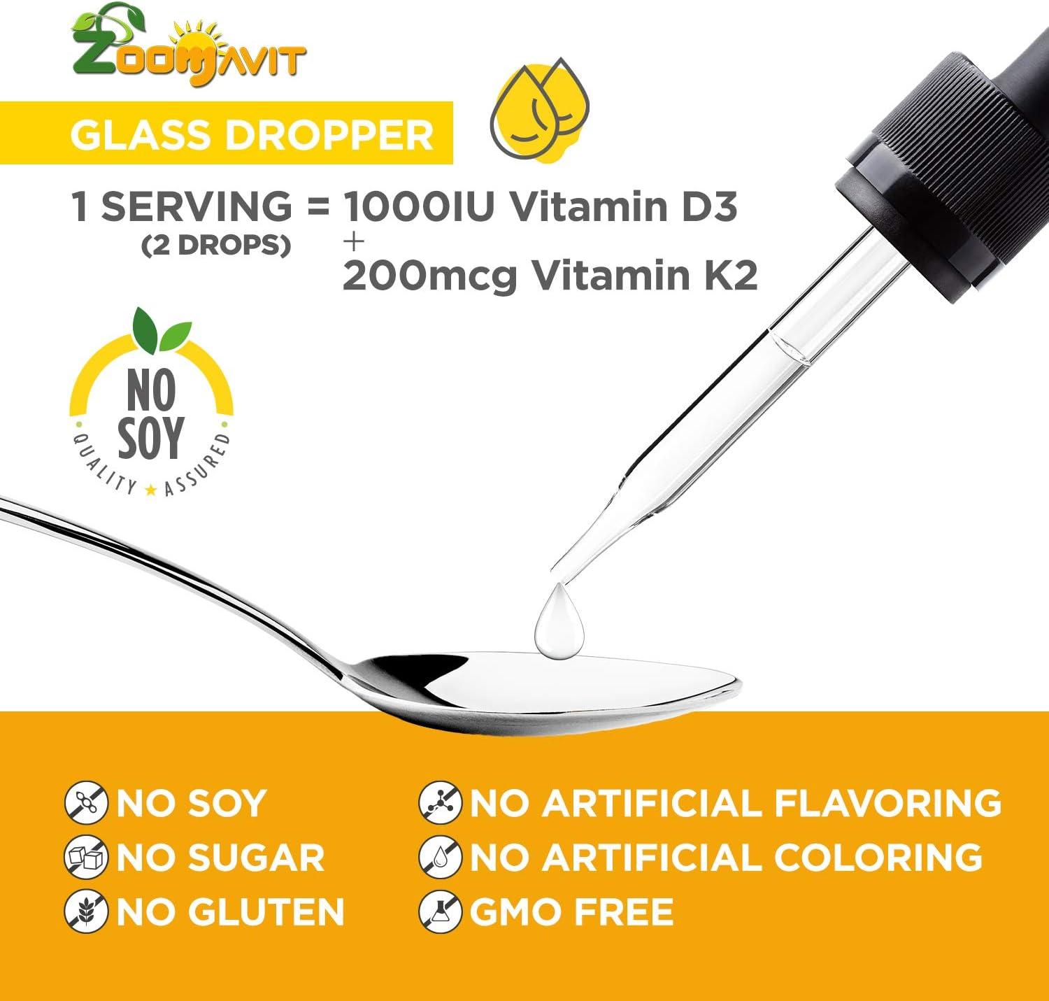 Zoomavit Vegan Liquid Vitamin D3 K2 Drops 1000 IU D3 & 200 mcg K2