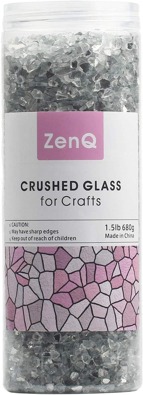 ZenQ Crushed Glass for Crafts, Resin Art. 1.5 lbs Double Sided Mirror