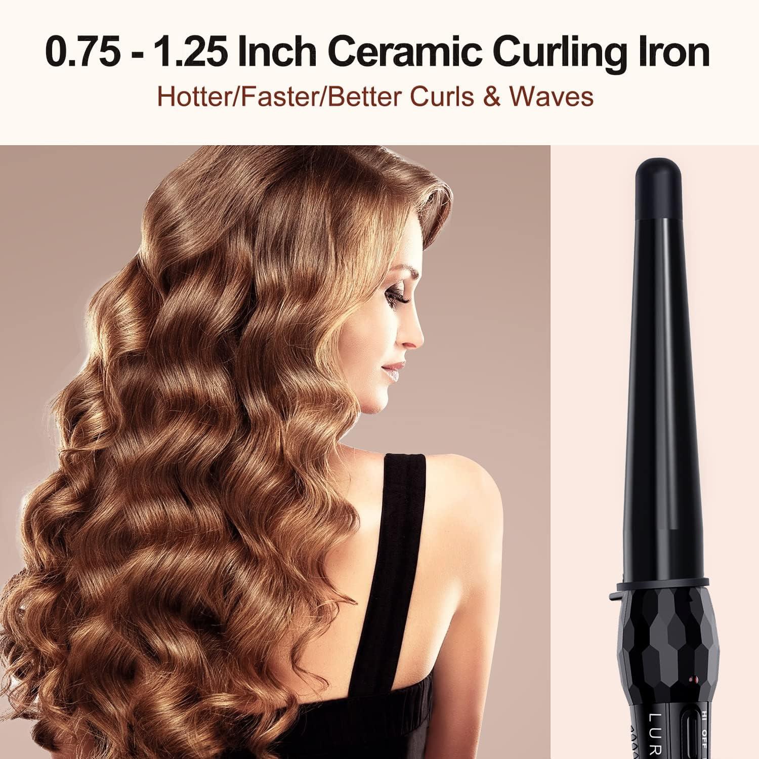 LURA Ceramic Tourmaline Coating Curling Wand 3/4-1 1/4 Inch