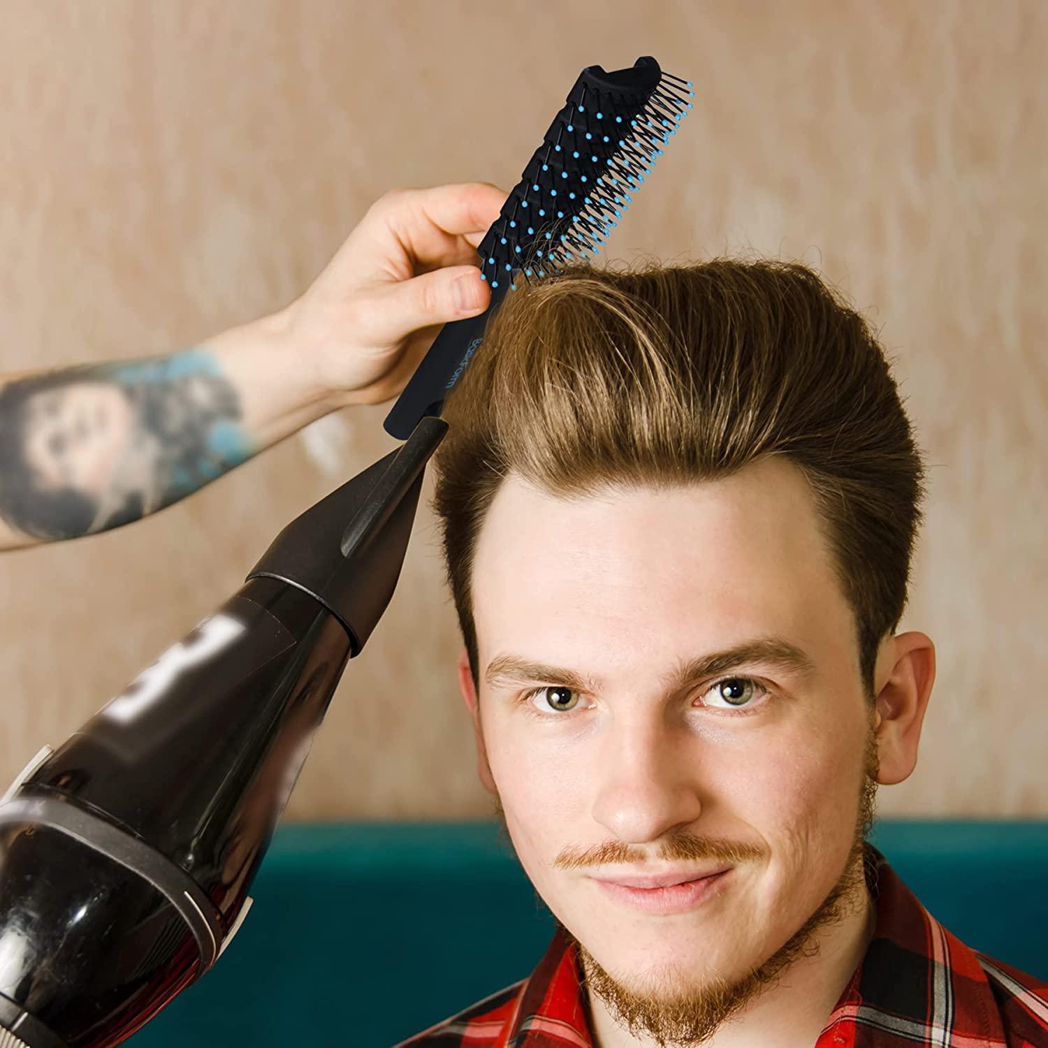 BasicForm Styling Hair Brush and Comb Set for Men, Vent Brush Round Hair  Roller for Quiff, Pompadour, Slicked-back, Undercut