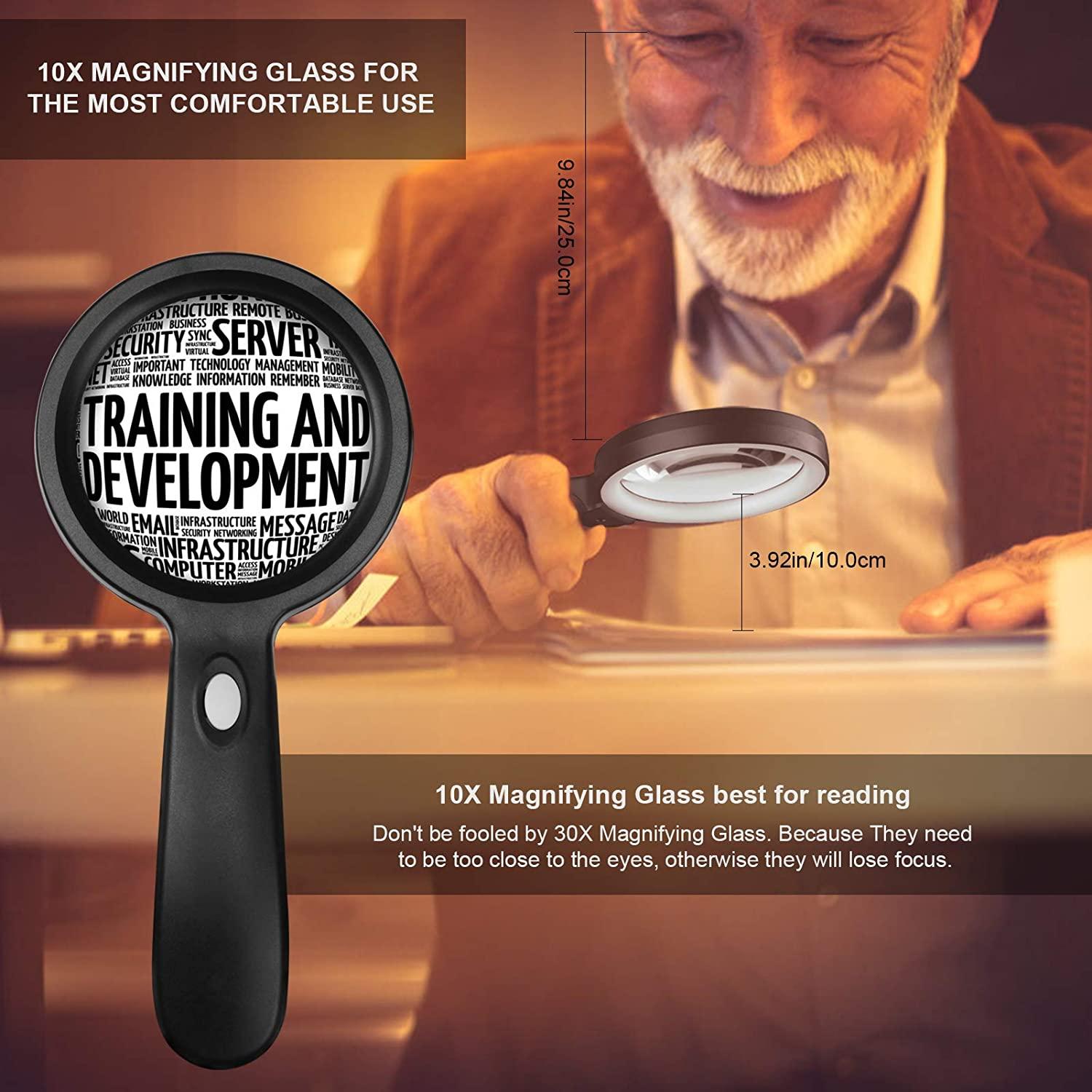 Magnifying Glass with Light, 30X Illuminated Large Magnifier Handheld 12  LED Lighted Magnifying Glass for Seniors Reading, Soldering, Coins,  Jewelry