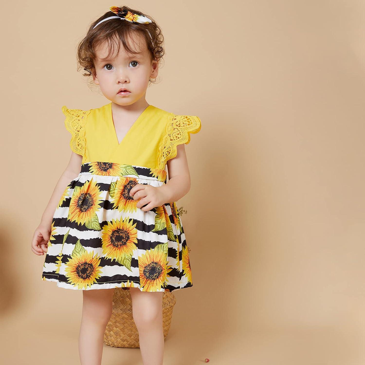 OFIMAN Baby Girl Romper Dress Infant Clothes Set Newborn Lace Floral Outfit Overall Bodysuit Backless Sunflower Summer Dresses 0-6 Months Yellow OFIMAN Baby Girl Romper Dress Infant Clothes Set Newborn Lace Floral Outfit Overall Bodysuit Backless Sunflower Summer Dresses 0-6 Months Yellow
