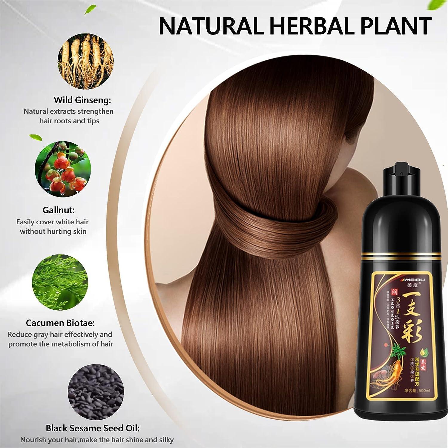 Instant 500ml Dark Brown Hair Color Shampoo for Men & Women Herbal Formula 3 in 1 Hair Dye