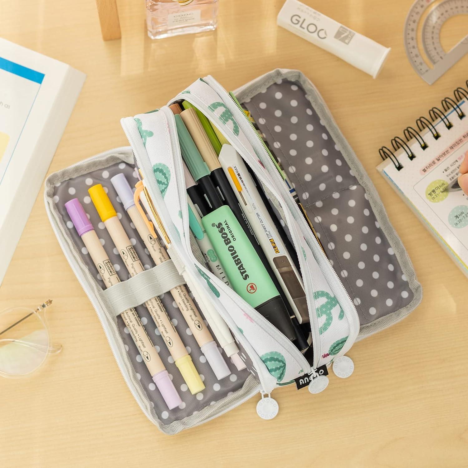 ANGOOBABY Grote Etui Grote Capaciteit 3 Compartimenten Canvas Potlood