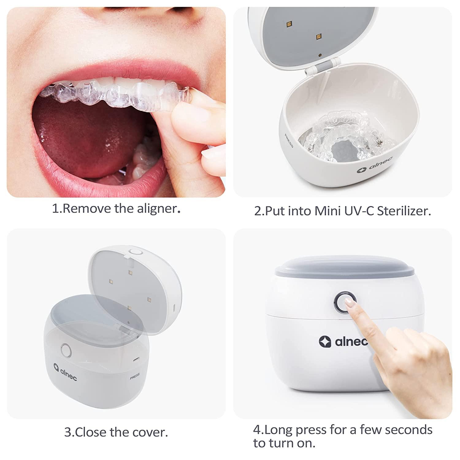 SZUS Retainer Case, UVC Sterilization Aligner Case, Portable Dental Braces  Cleaner Case Battery Powered with Clip, UV Light, Retainer Holder Box for