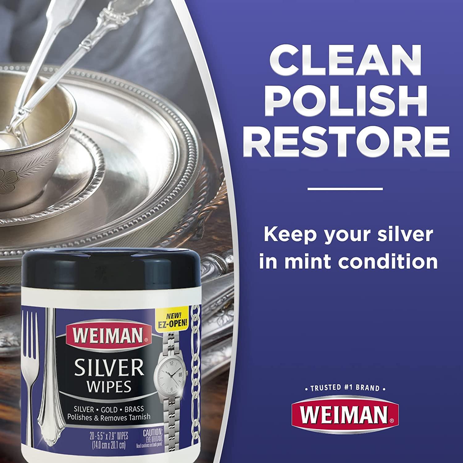 Weiman Jewelry Polish Cleaner and Tarnish Remover Wipes - 20 Count - Use on  Silver Jewelry Antique Silver Gold Brass Copper and Aluminum 20 Count (Pack  of 1)