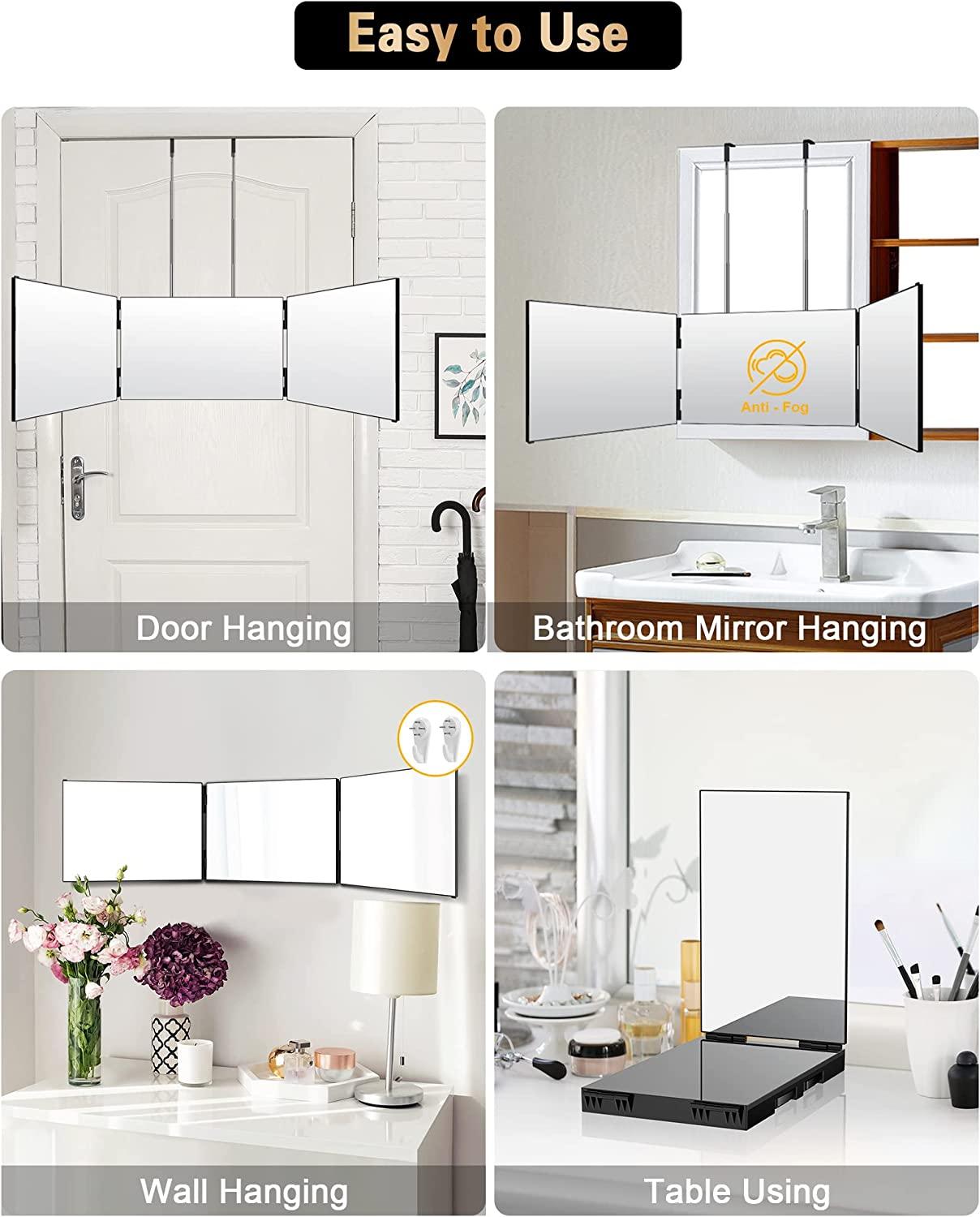 3 Way Mirror for Self Hair Cutting 360 Trifold Barber Mirrors 3