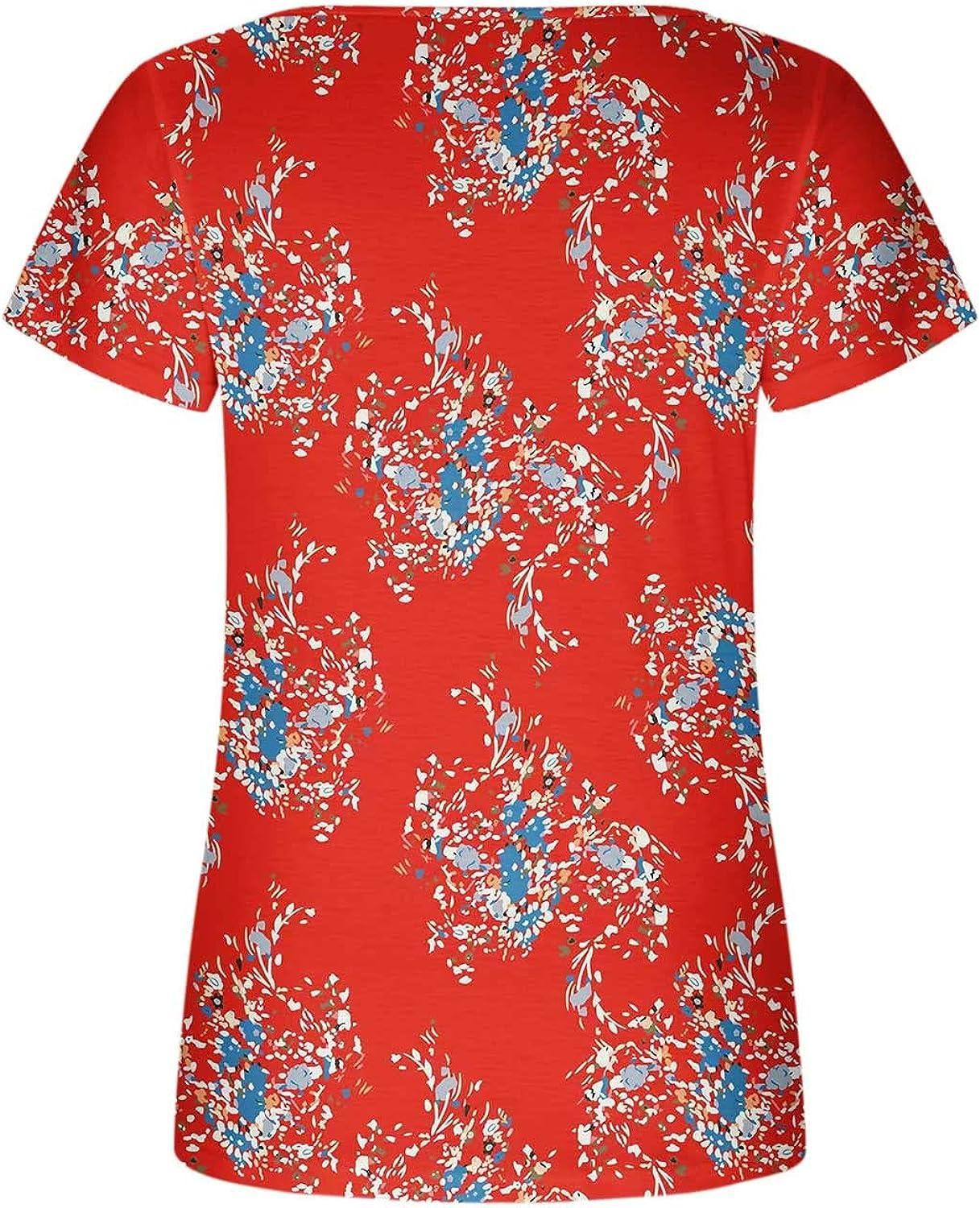 Womens Summer Tops Dressy Casual Square Neck T-Shirts Floral Print