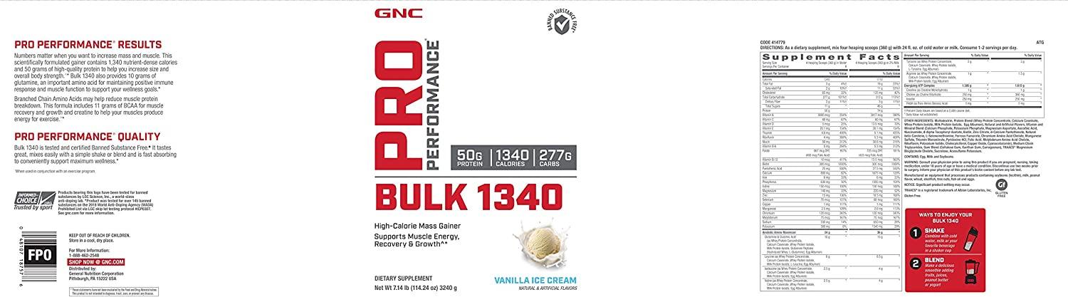 Pro Performance Bulk 1340 Weight Gainer Powder - Vanilla Ice Cream