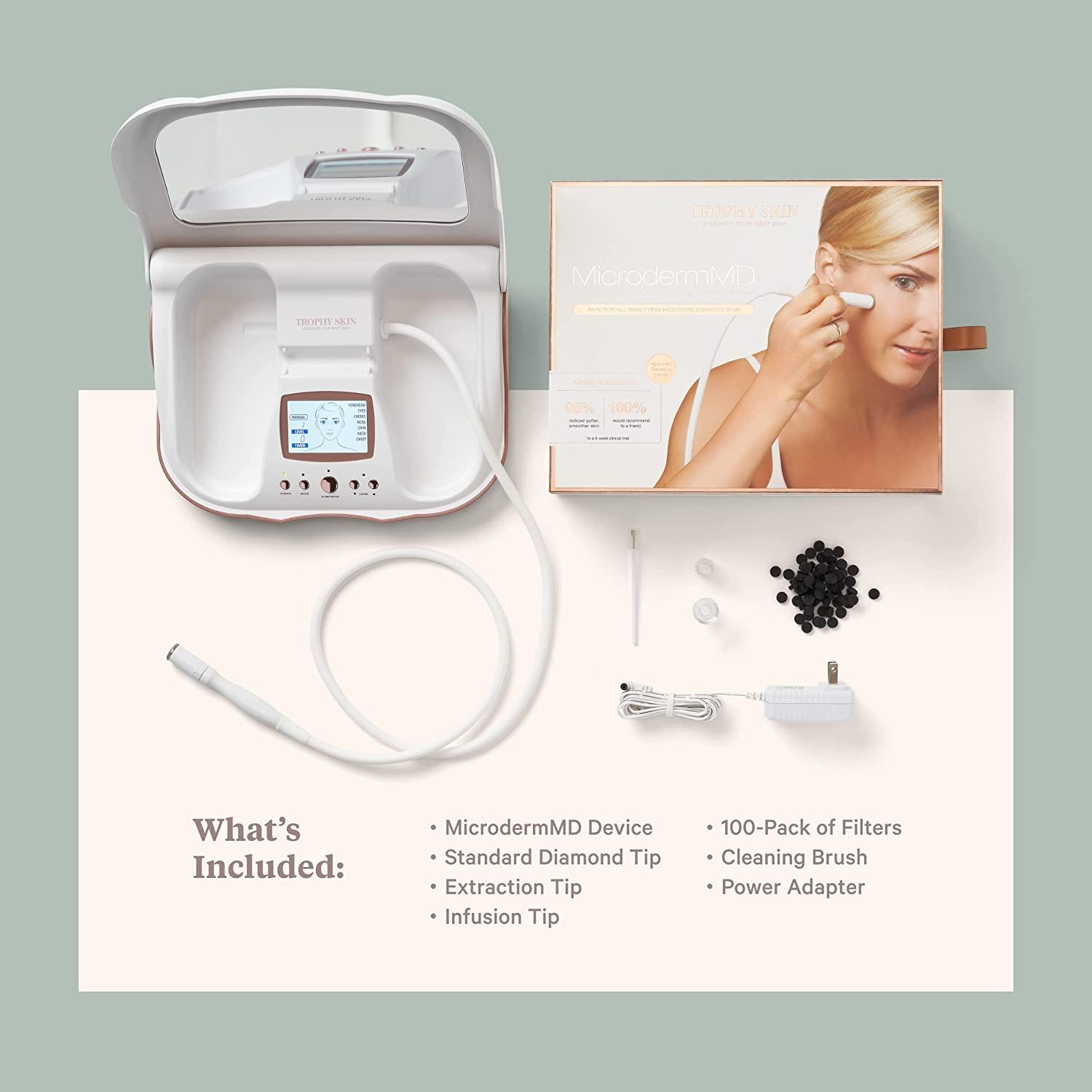 Trophy Skin MicrodermMD - At Home Microdermabrasion Kit - Anti Aging and  Acne Treatment - Contains Real Diamond and Pore Extractor Tips to  Rejuvenate Skin - White