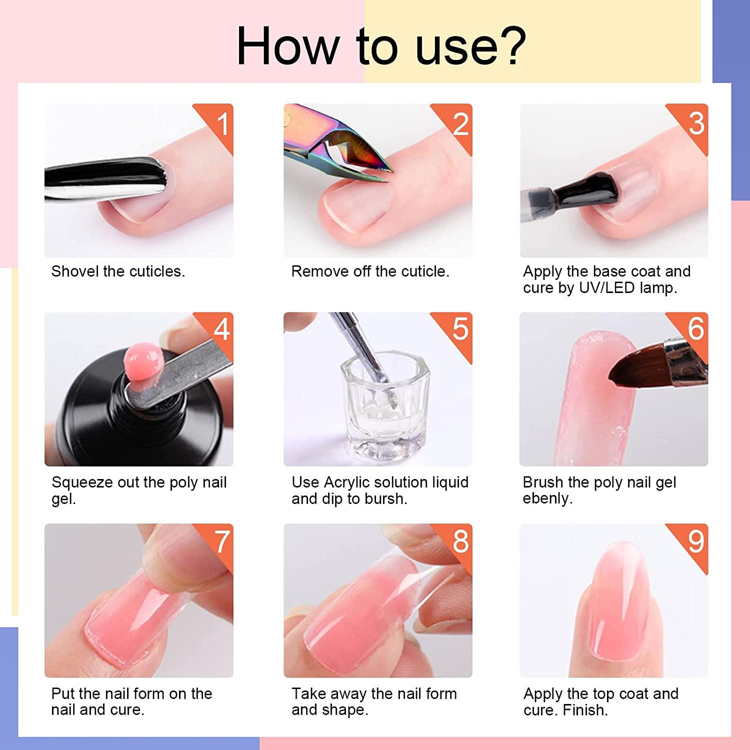 Poly Gel Nail Kit With UV Lamp 10 Colors Nude Pink Quick Nail Extension Gel  Builder,Slip Solution,Base Top Coat,Nail Forms,for Beginners Starter  Complete Poly Gel Set Nude Pink Glitter Colors