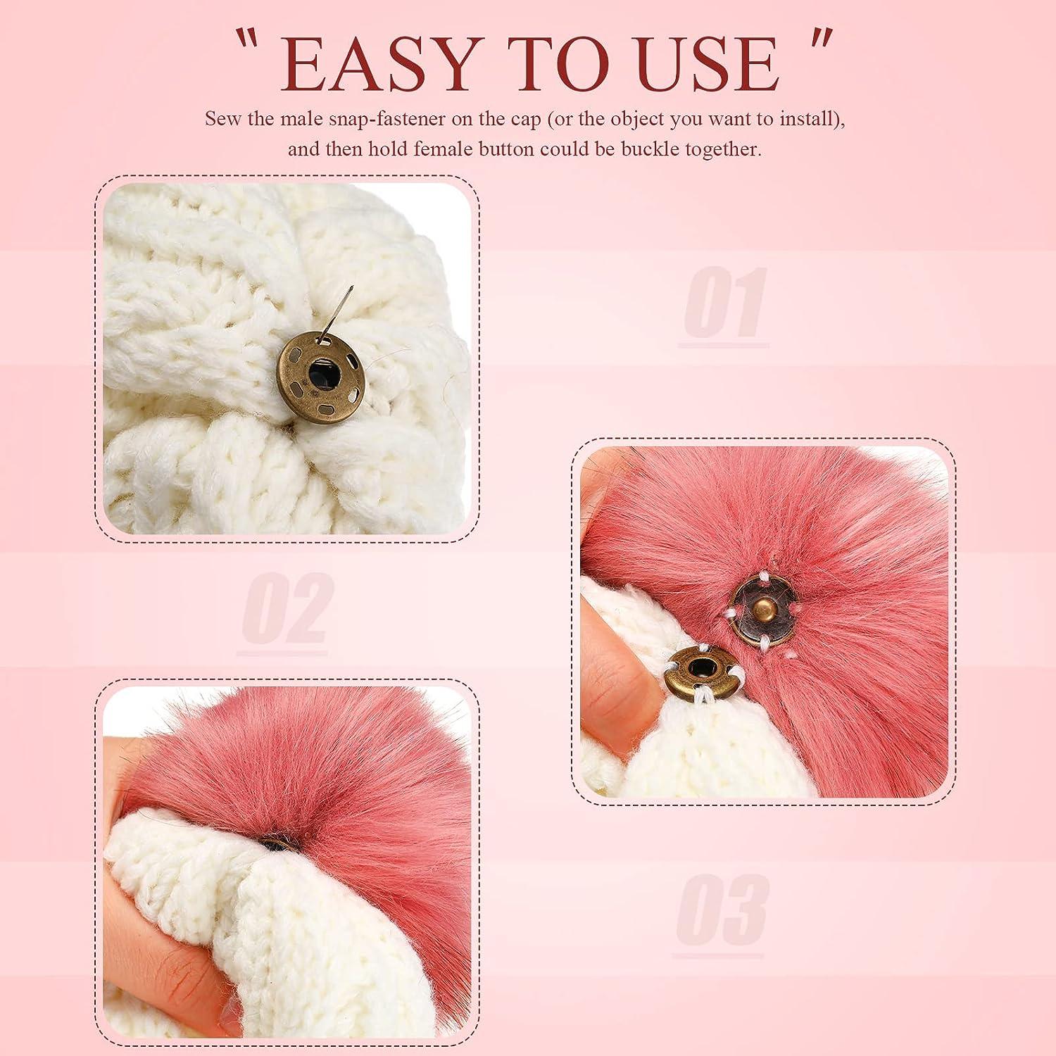 16 Piece Snap Pom Poms for Hats Faux Fur Fluffy Removable Pom Poms