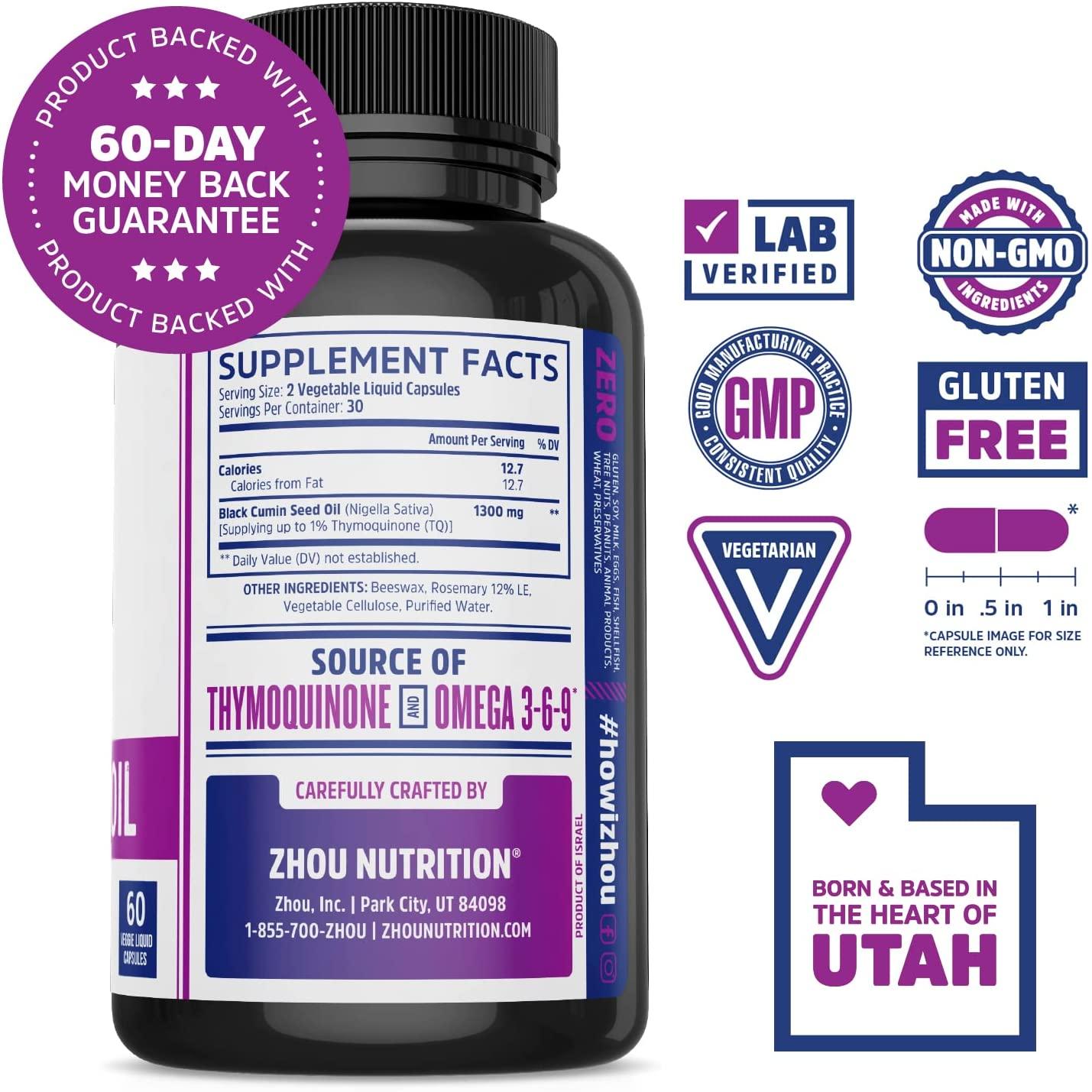 Zhou Nutrition Black Seed Oil 60 Vegetarian Capsules