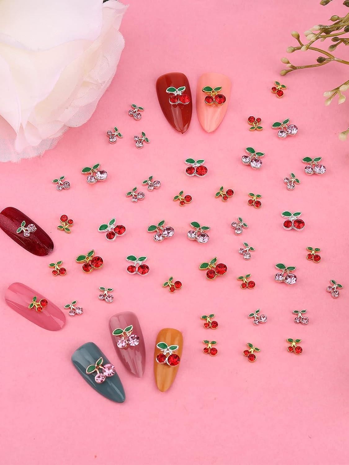 60 Pcs 3d Nail Rhinestones, Cherry Nail Charms Fruit Luxury Cherry Design  Red Pink Big Diamond Crystal Nail Studs Gold Silver Alloy Nail Gems For  Wome