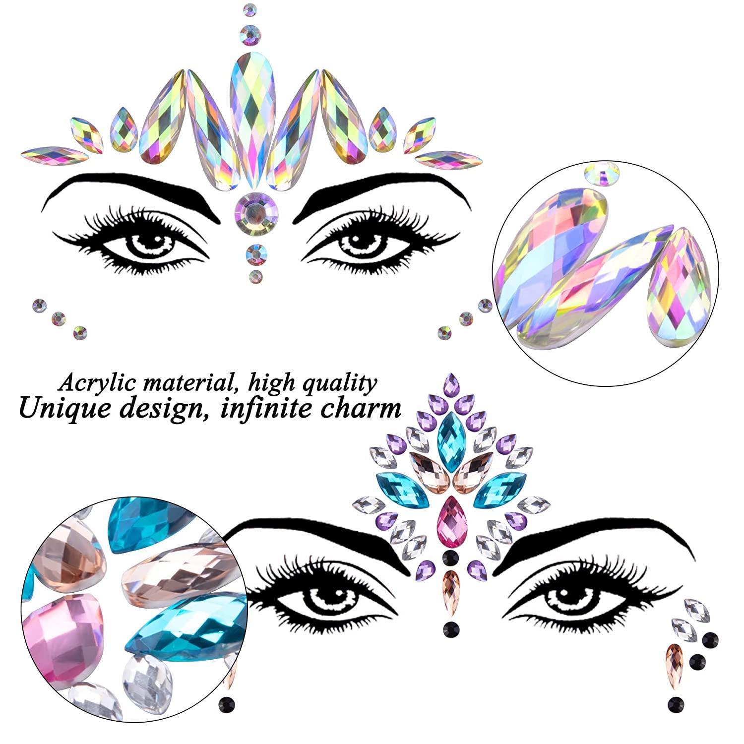 SIQUK 12 Sets Face Jewels Stick On Rhinestones Sticker Face Gems Face  Crystals Self Adhesive Face