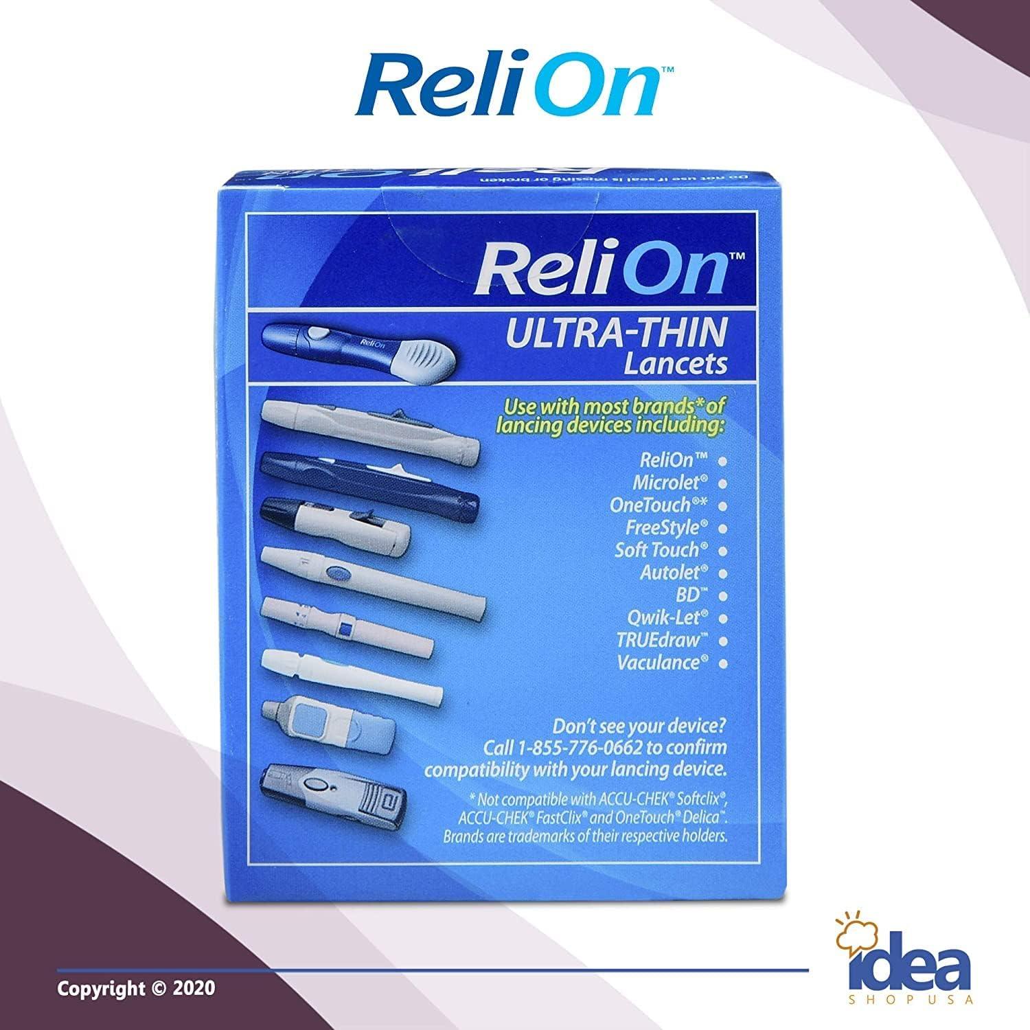ReliOn UltraThin Lancets 30Gauge for Sensitive Fingers 200 Ct Bundle