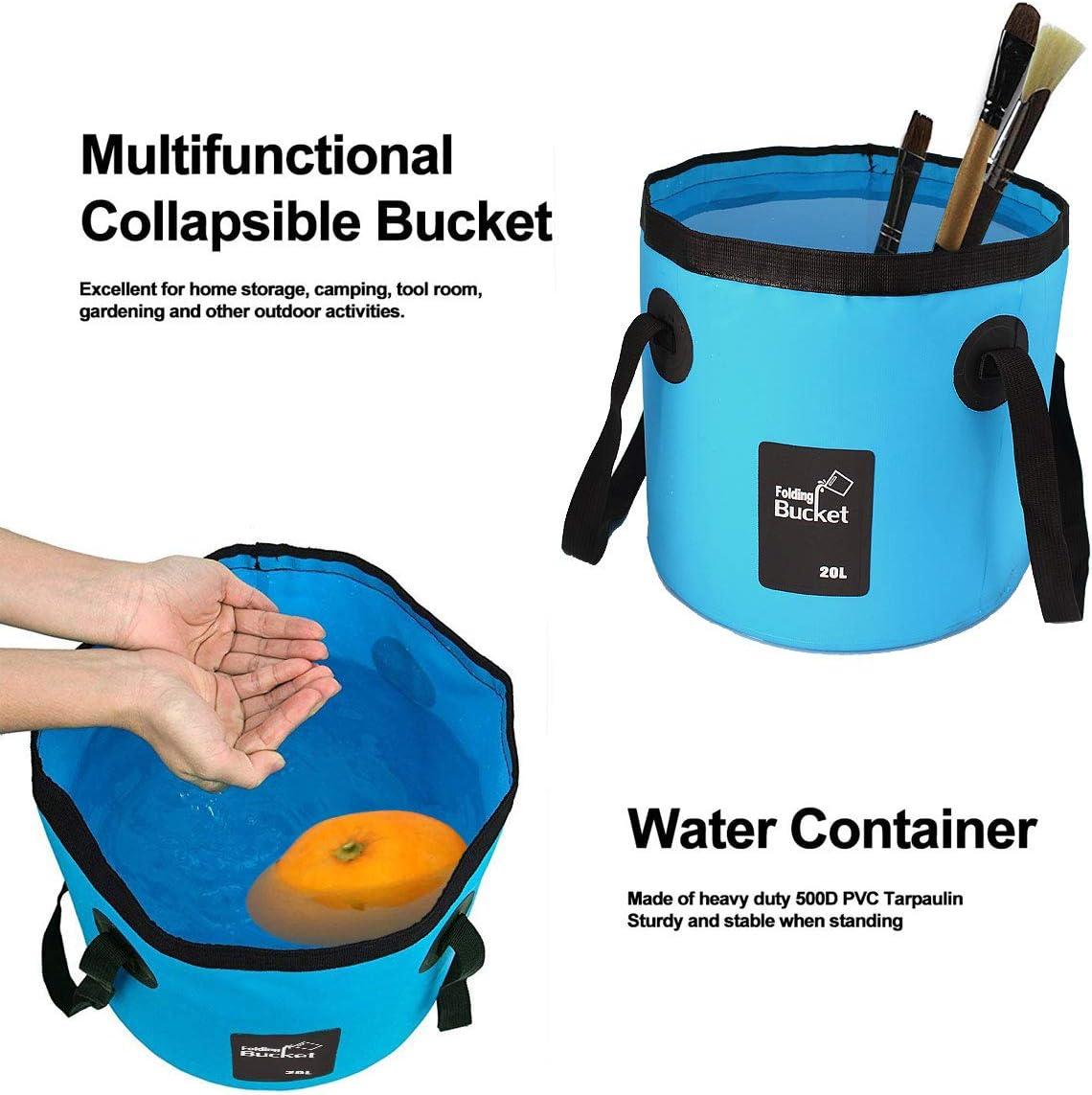 2 Pack Collapsible Buckets,Camping Water Storage Container 5 Gallon(20L)  Portable Folding Bucket Wash Basin for Traveling Hiking Fishing Boating  Gardening(Blue)