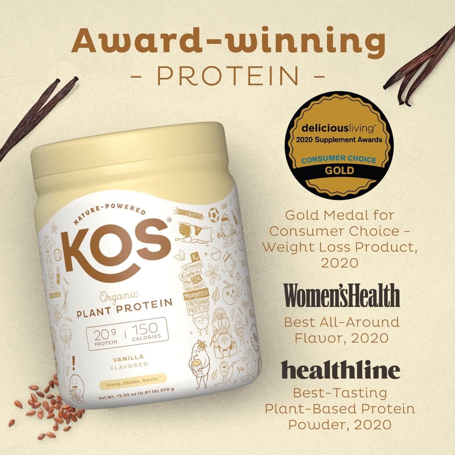 KOS Organic Plant Based Protein Powder, Vanilla Delicious Vegan
