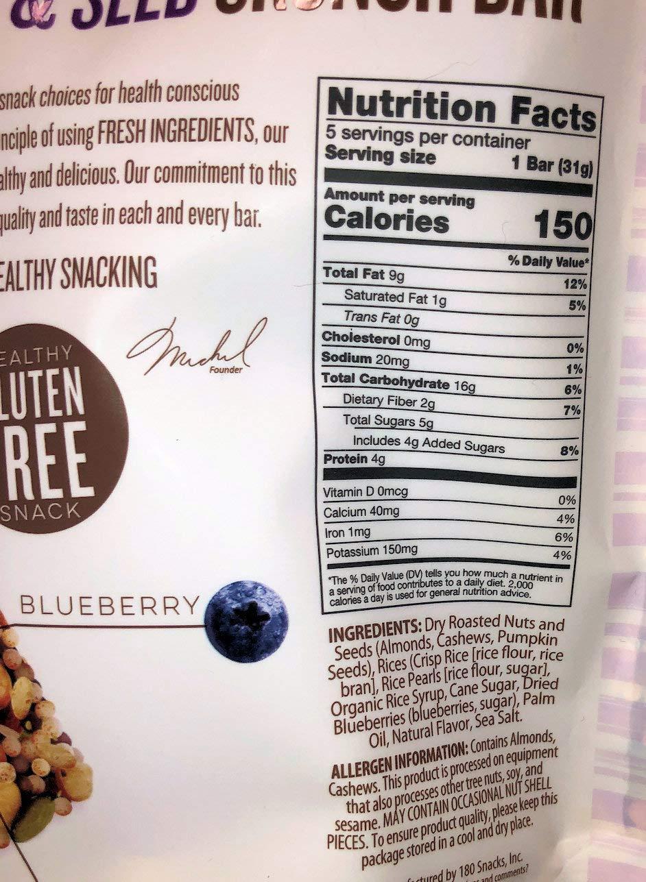 180 Snacks Fruit Nut & Seed Crunch Bar 1 Pack, 5 Snack Bars (Blueberry