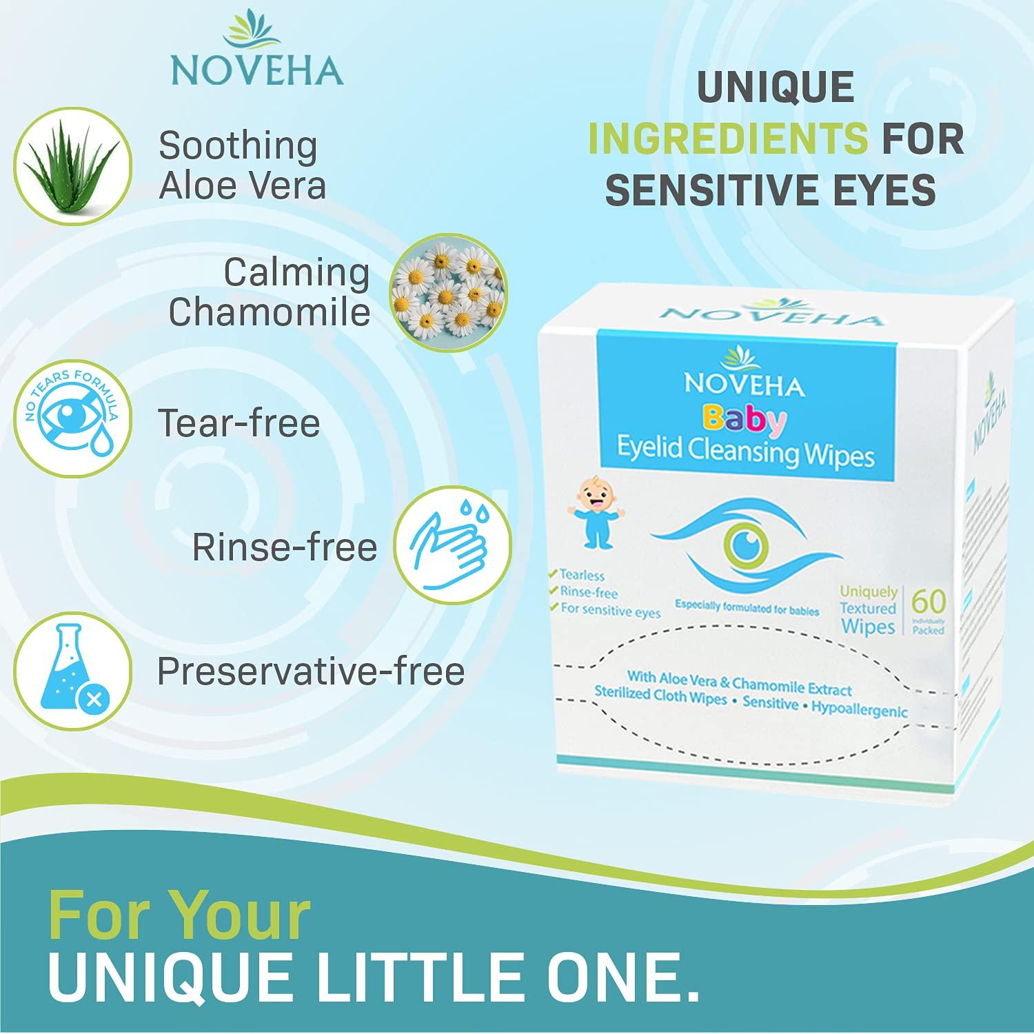 NOVEHA Sensitive & Hypoallergenic Baby Eyelid & Lash Wipes Safe
