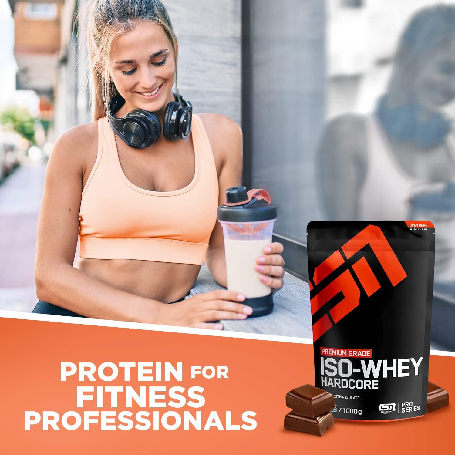 ESN IsoWhey Hardcore Whey Protein Isolate Chocolate 2 x 1000 g + Free ESN Shaker Chocolate 1000