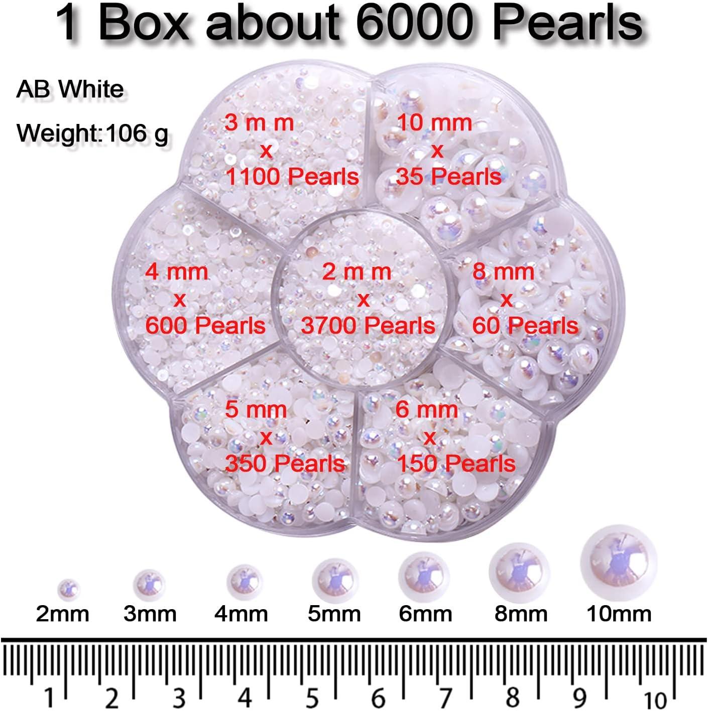 6000 Pcs Flatback Pearl,Half Pearls for Crafts, Nail Pearls for Nails Art,  Flatback Pearls Gems for Makeup. Neatly Organized AB White Pearls for  Artists Creative. Available in 7 Sizes:2/3/4/5/6/8/10mm