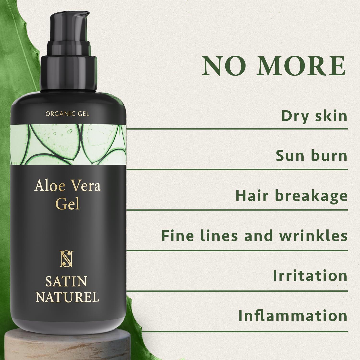 Organic Aloe Vera Gel with Hyaluronic Acid - 200ml | Hydrating Skincare for  Glowing Skin and Hair | Vegan Formula by Satin Naturel