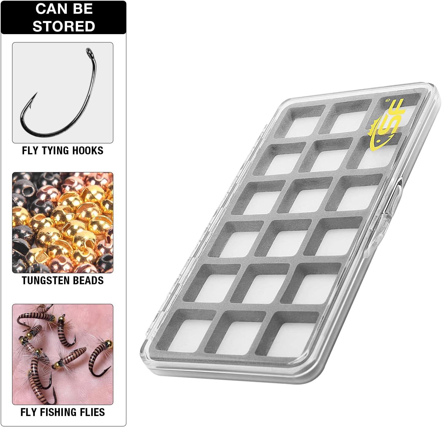 SF Slim Fly Box for Fly Fishing Super Thin Fishing Boxes Clear 18  Compartments for Fly Hooks Fly Tying Beads Clear-18 Compartments Large