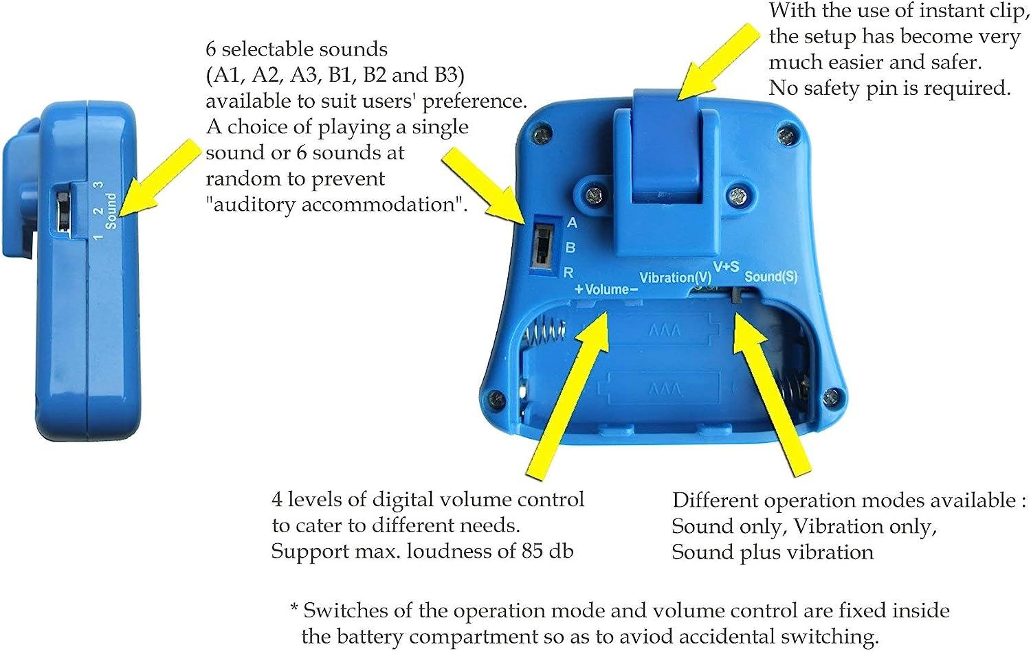 DRYEASY Bedwetting Alarm with Volume Control and Vibration 6 Selectable Sounds