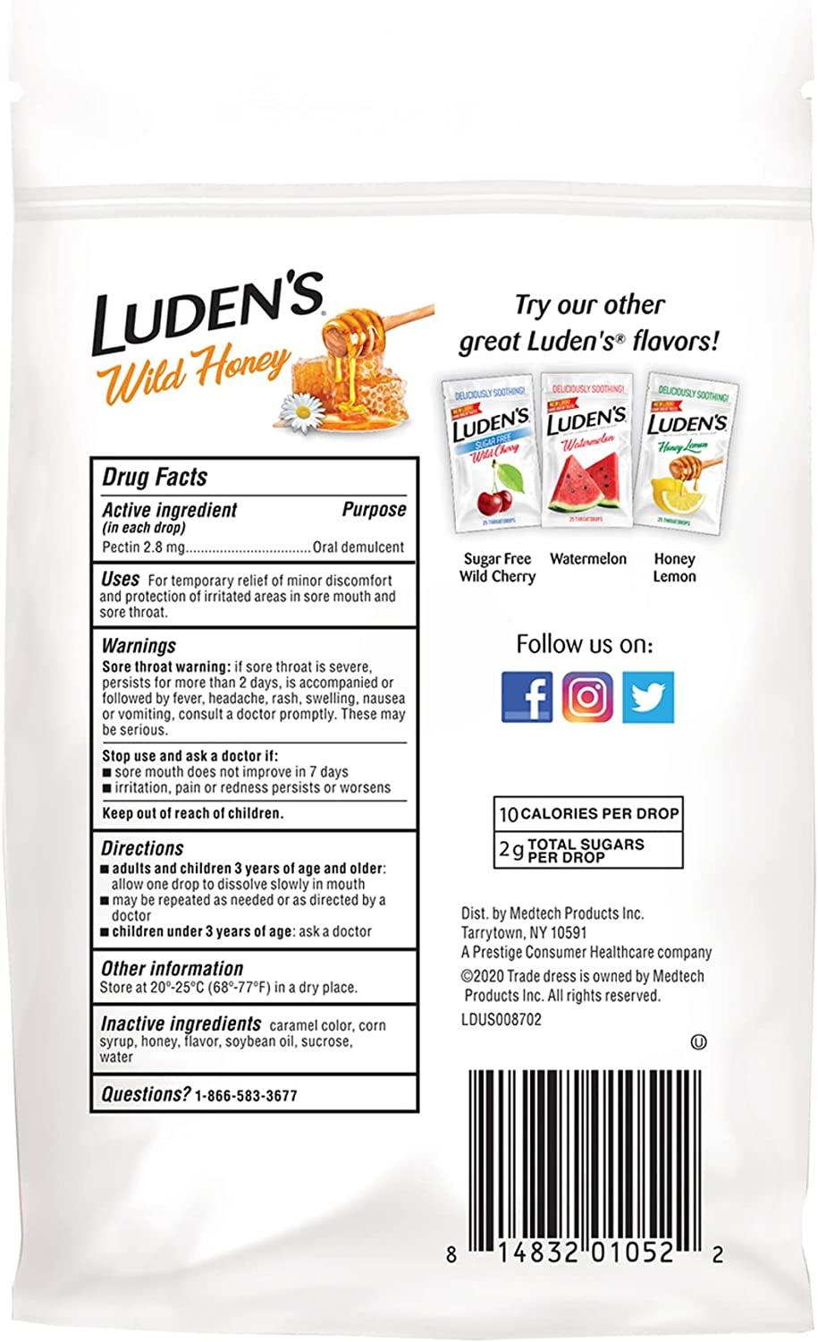 Luden's Pectin Lozenge with Wild Honey 30 Oral Demulcent Throat Drops