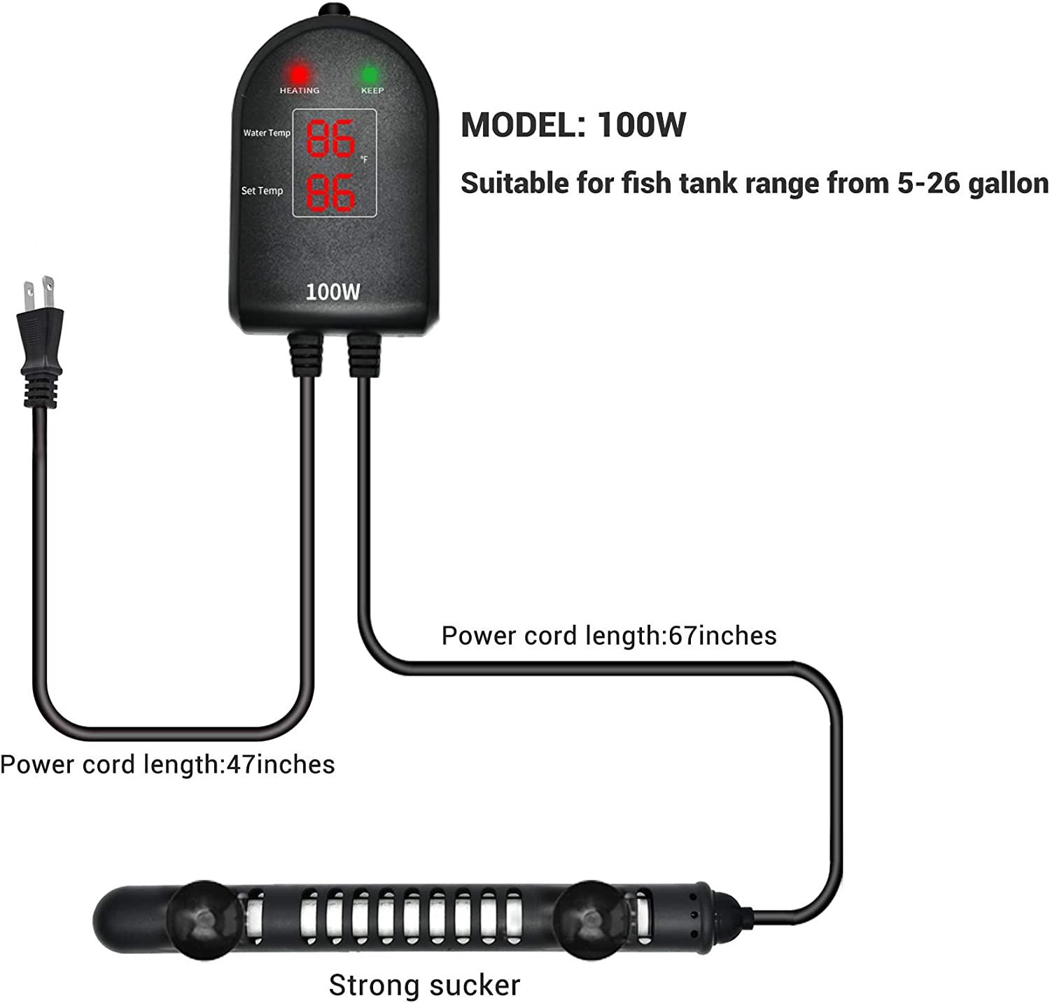 Submersible Aquarium Heater Fish Tank Heater with Dual Temperature